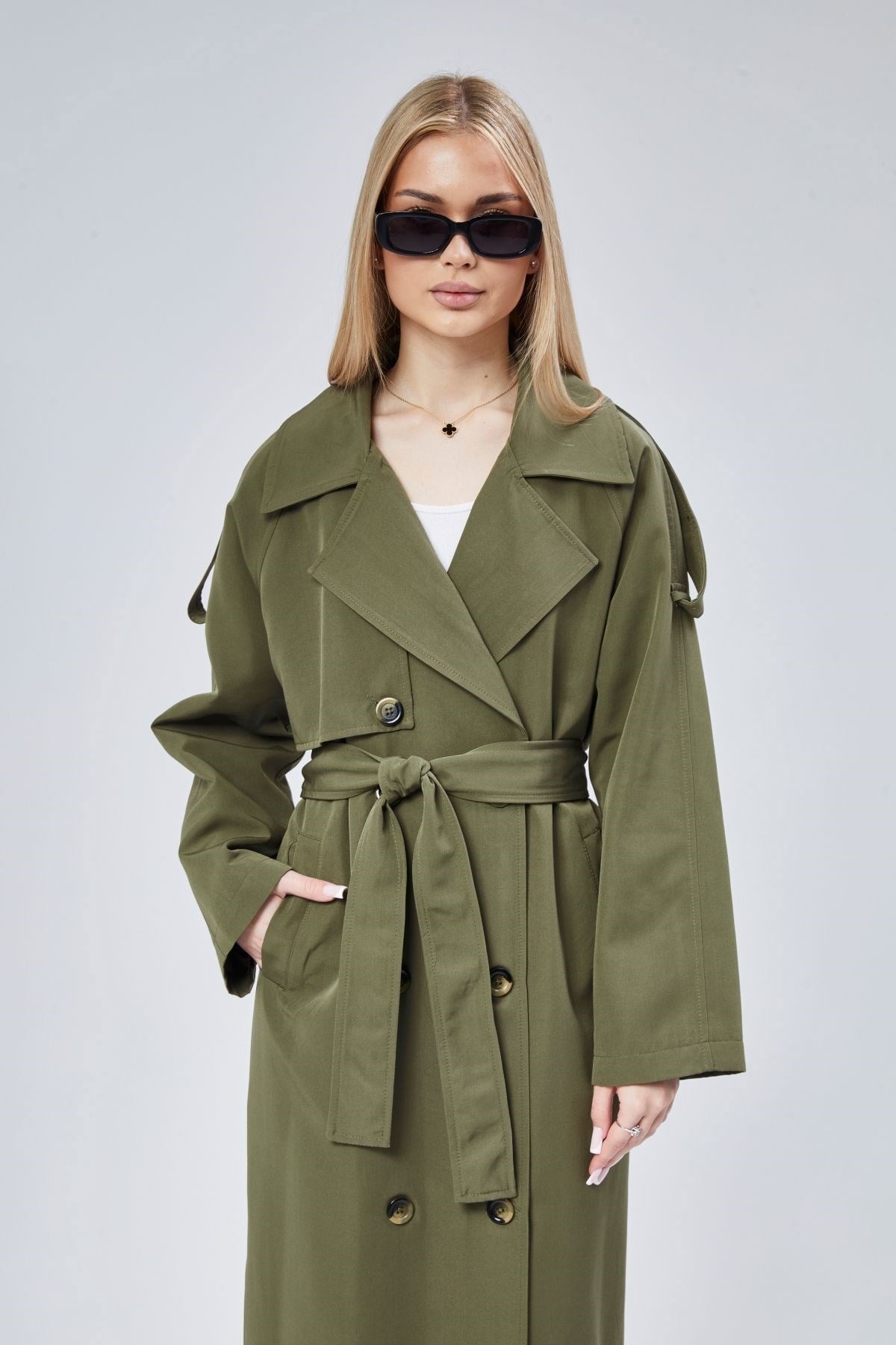 Kadın Oversize Astarlı Uzun Trençkot