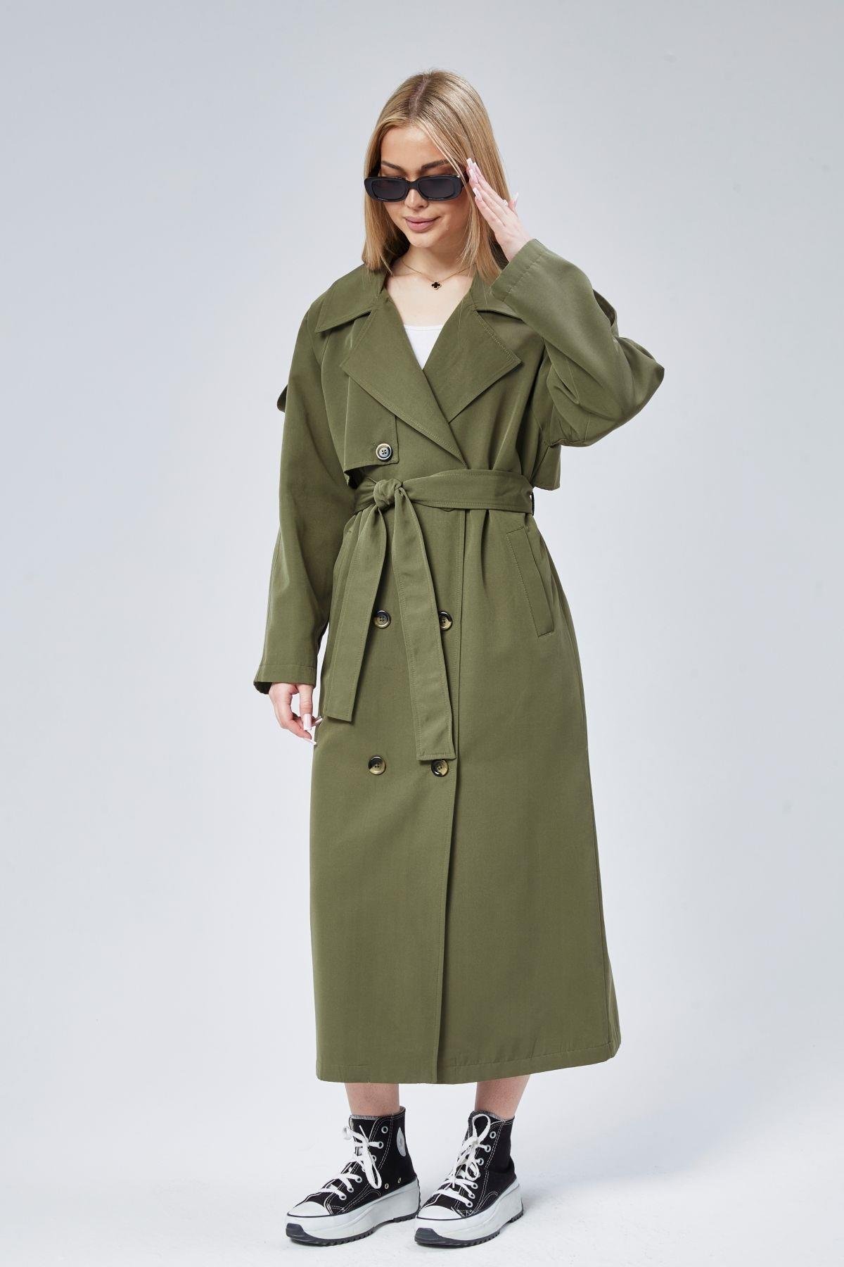 Kadın Oversize Astarlı Uzun Trençkot