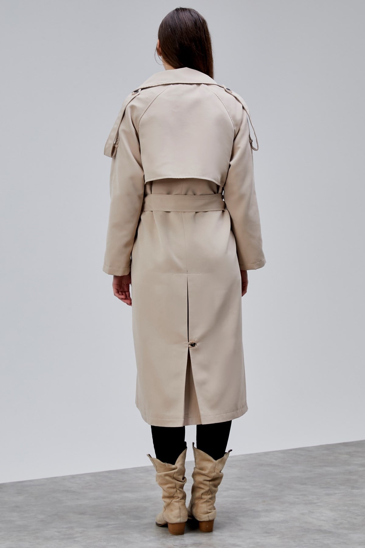 Kadın Oversize Astarlı Uzun Trençkot