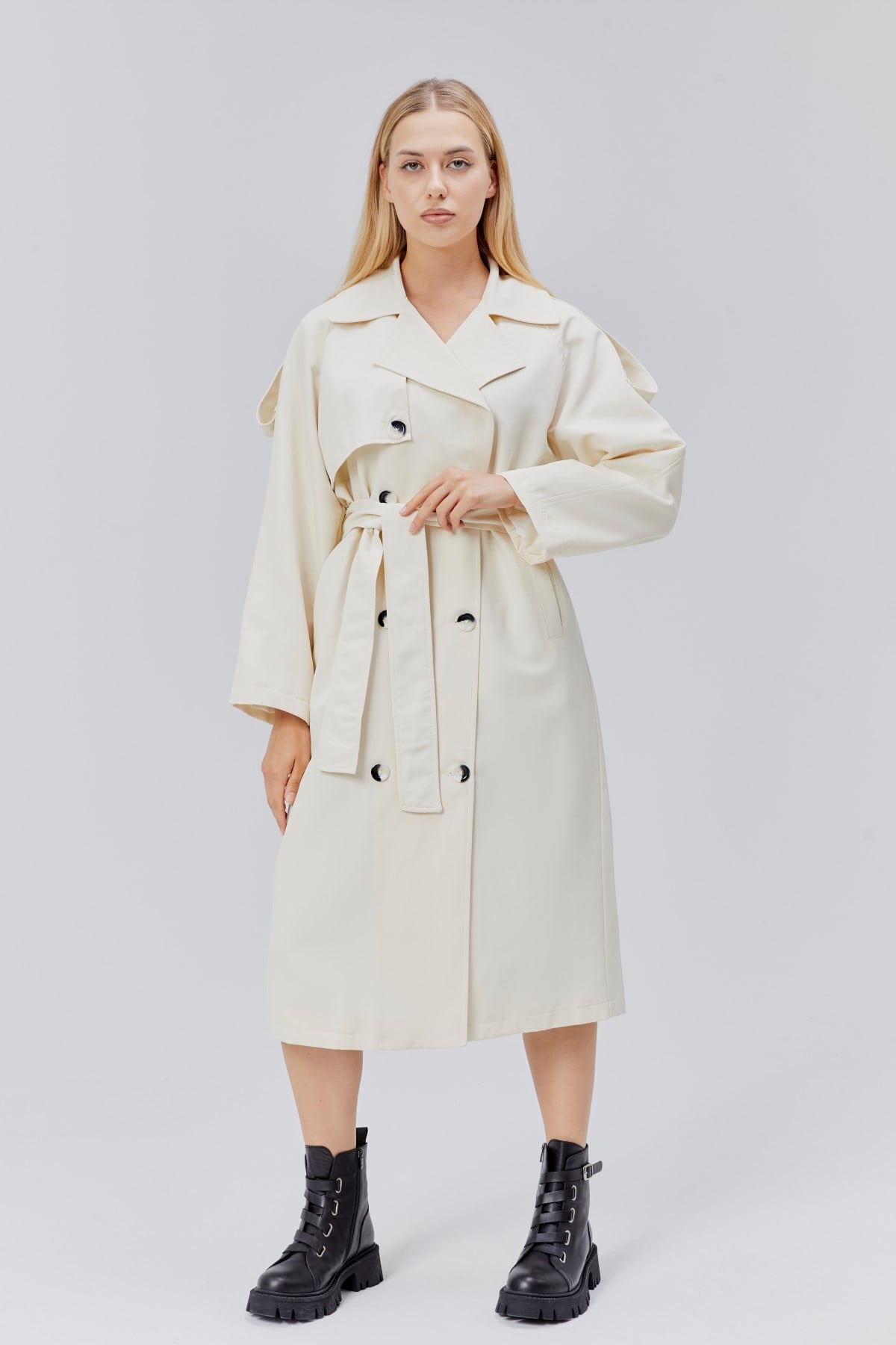 Kadın Oversize Astarlı Uzun Trençkot