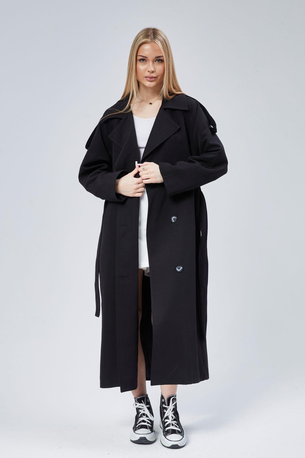 Kadın Oversize Astarlı Uzun Trençkot