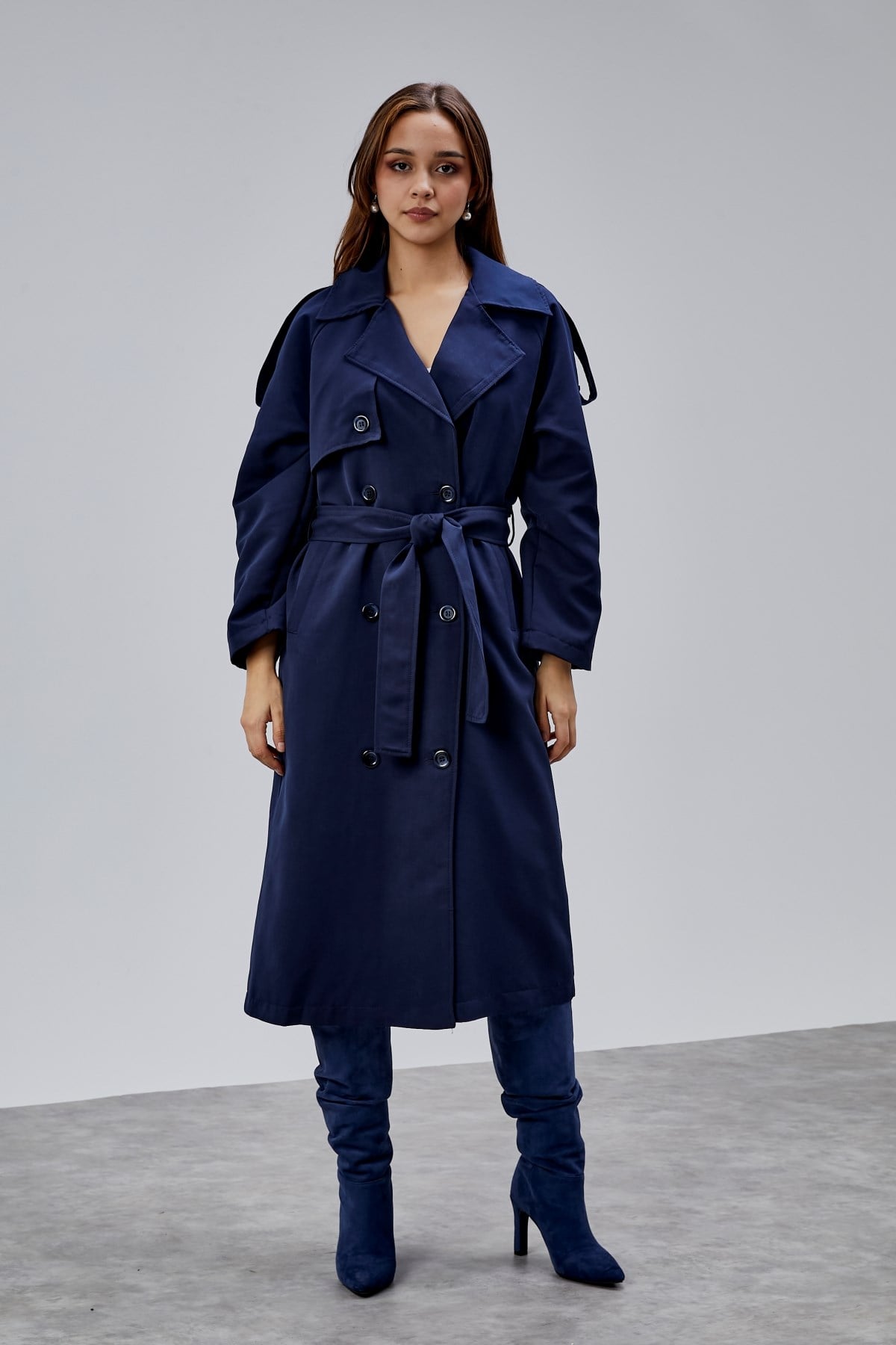 Kadın Oversize Astarlı Uzun Trençkot