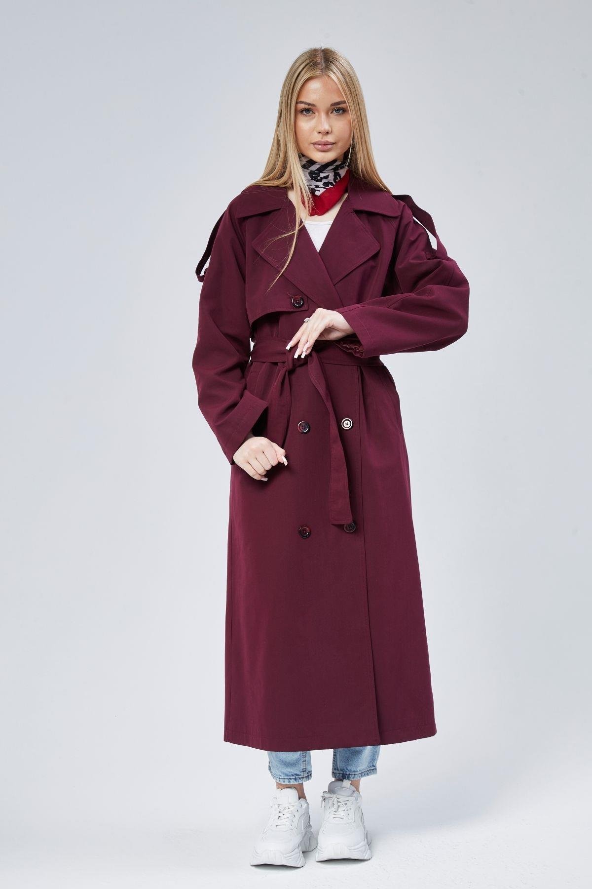 Kadın Oversize Astarlı Uzun Trençkot