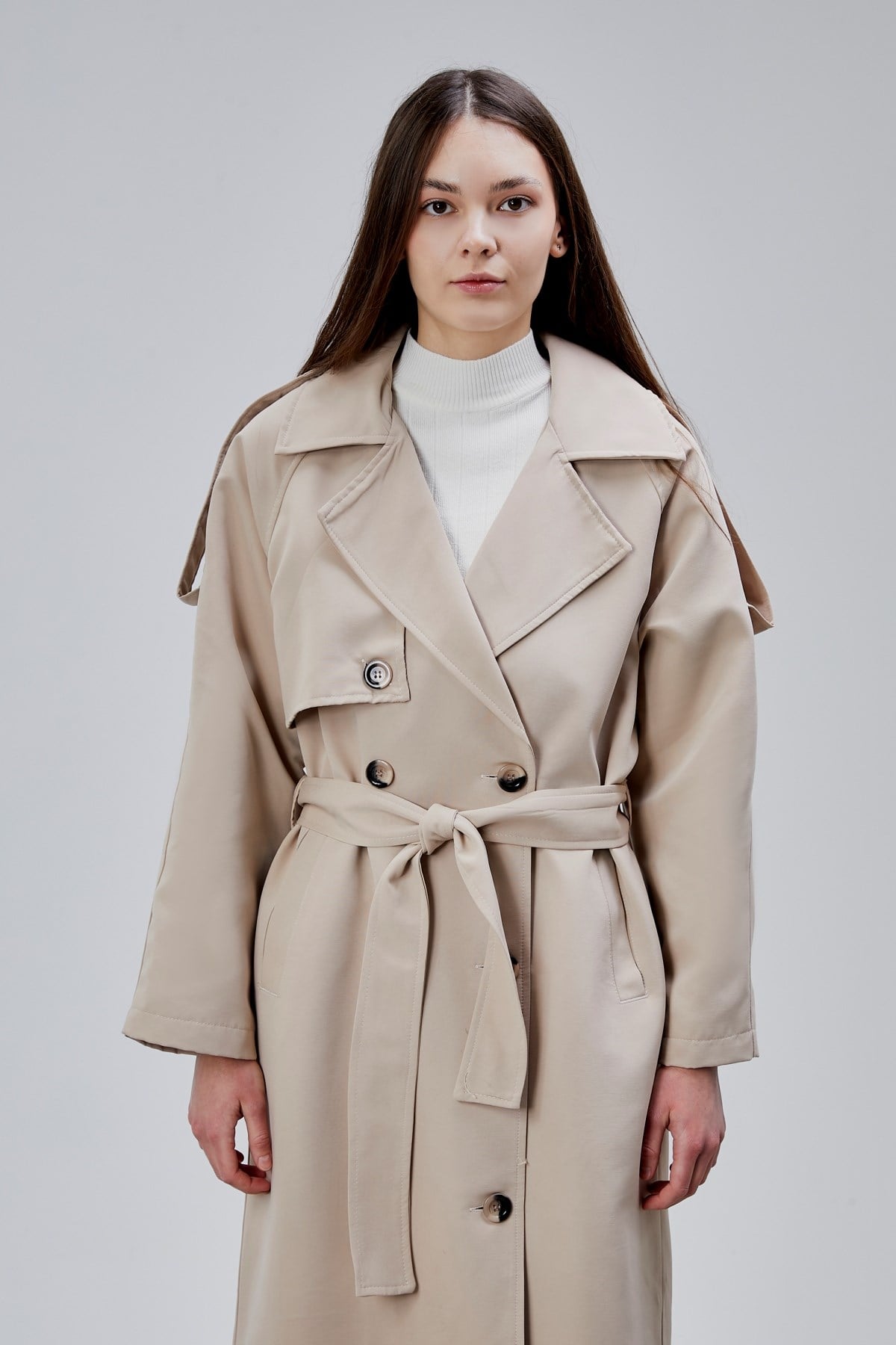 Kadın Oversize Astarlı Uzun Trençkot