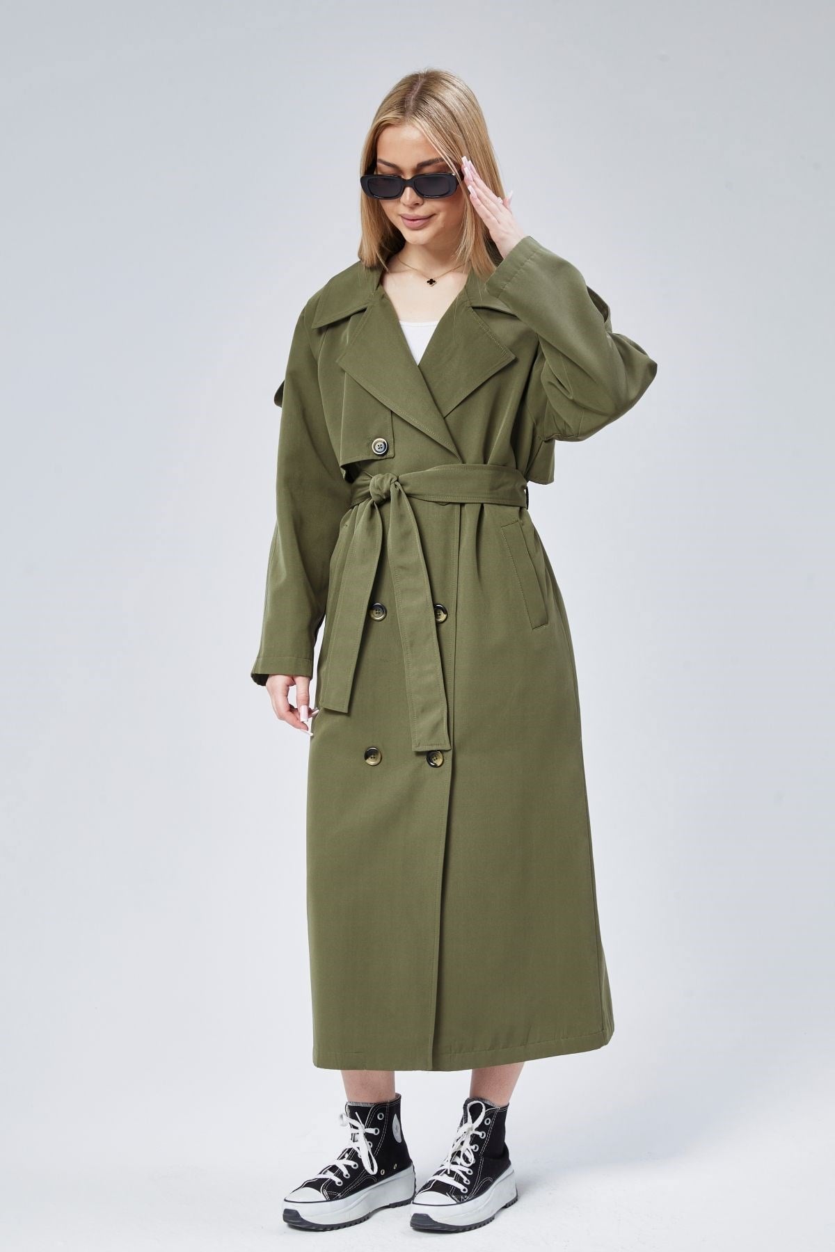 Kadın Oversize Astarlı Uzun Trençkot