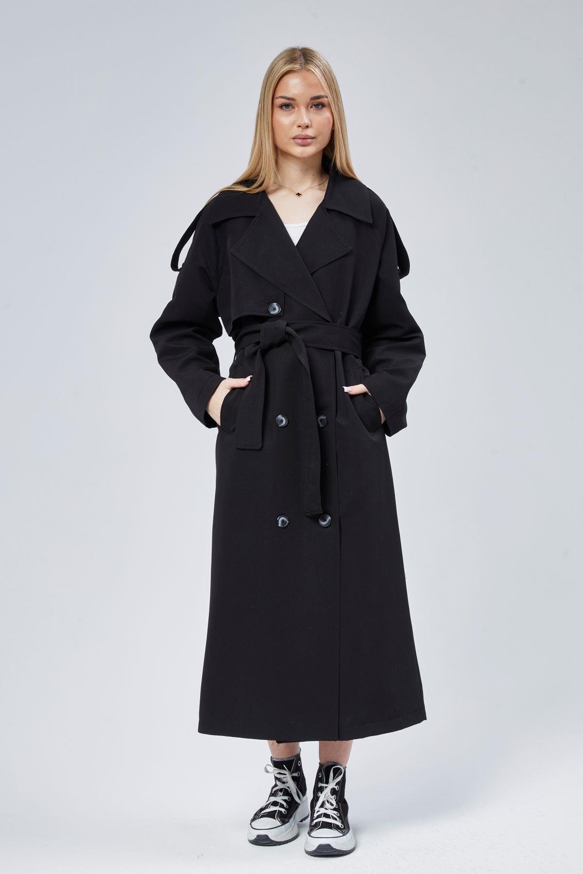 Kadın Oversize Astarlı Uzun Trençkot