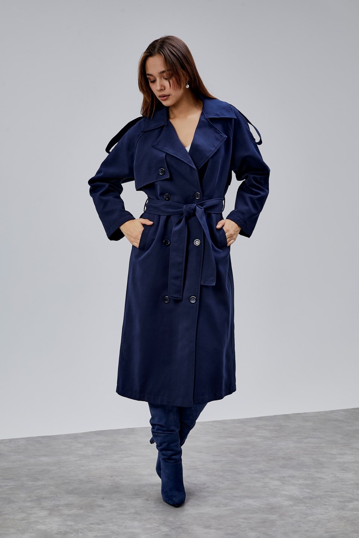 Kadın Oversize Astarlı Uzun Trençkot
