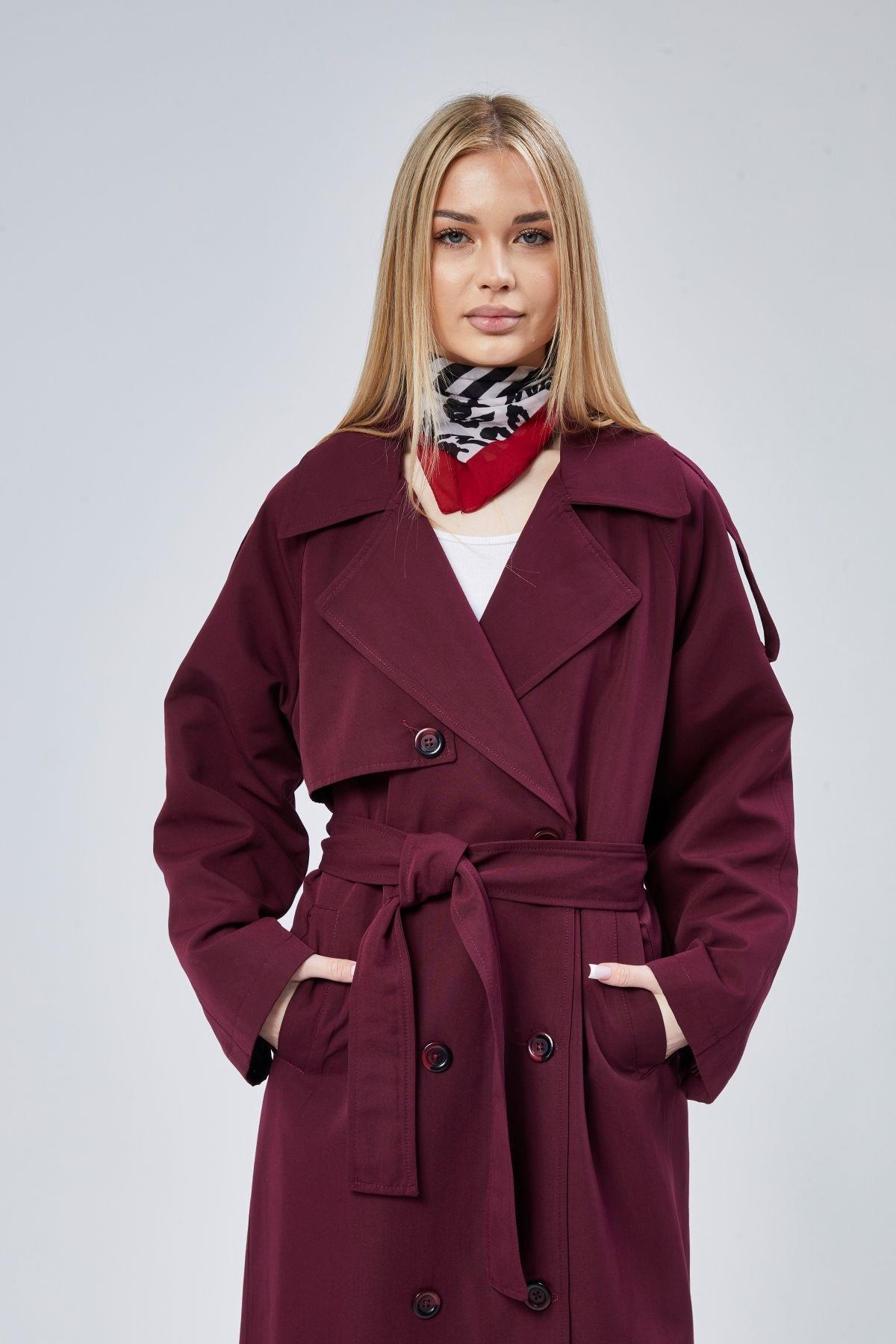 Kadın Oversize Astarlı Uzun Trençkot