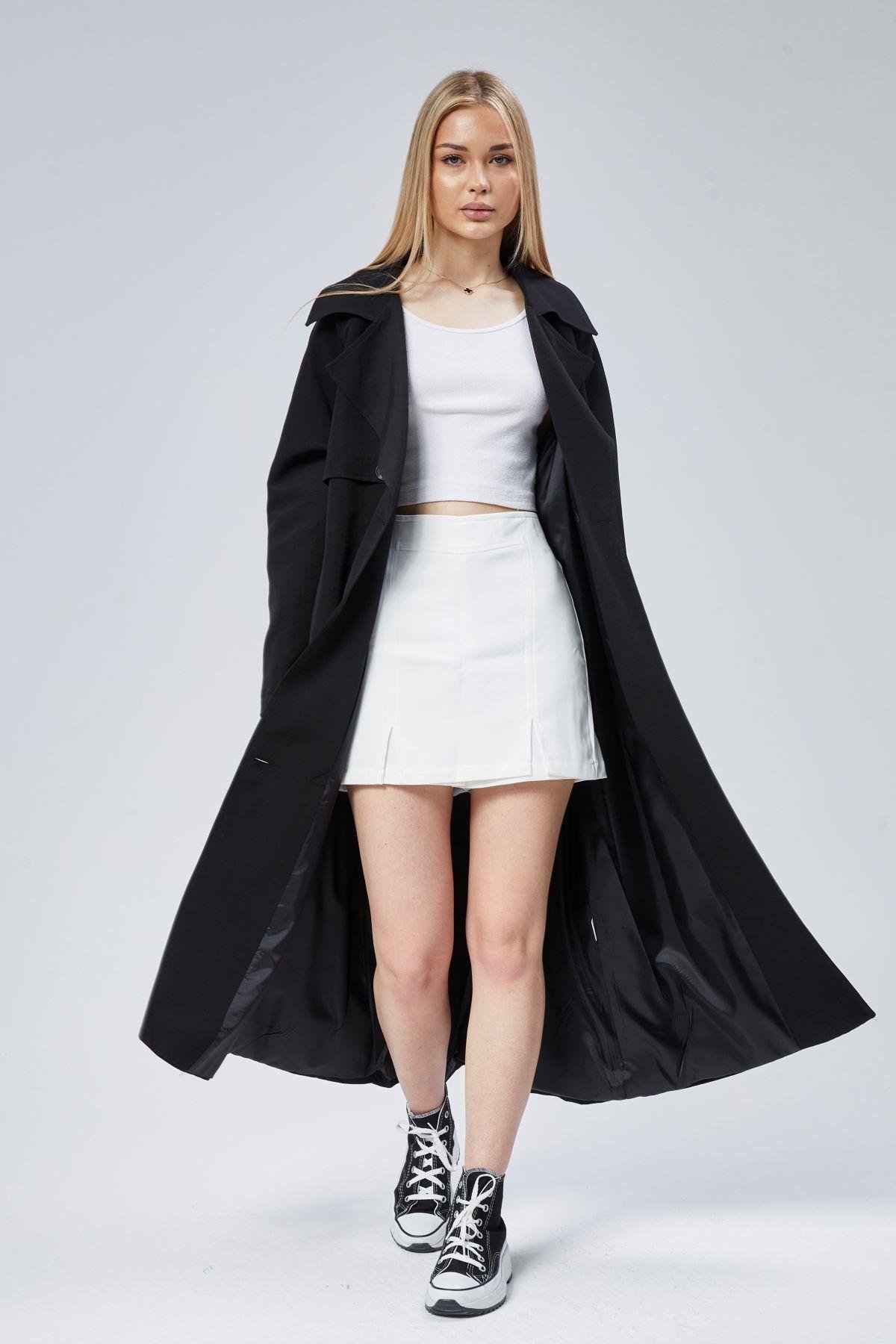 Kadın Oversize Astarlı Uzun Trençkot