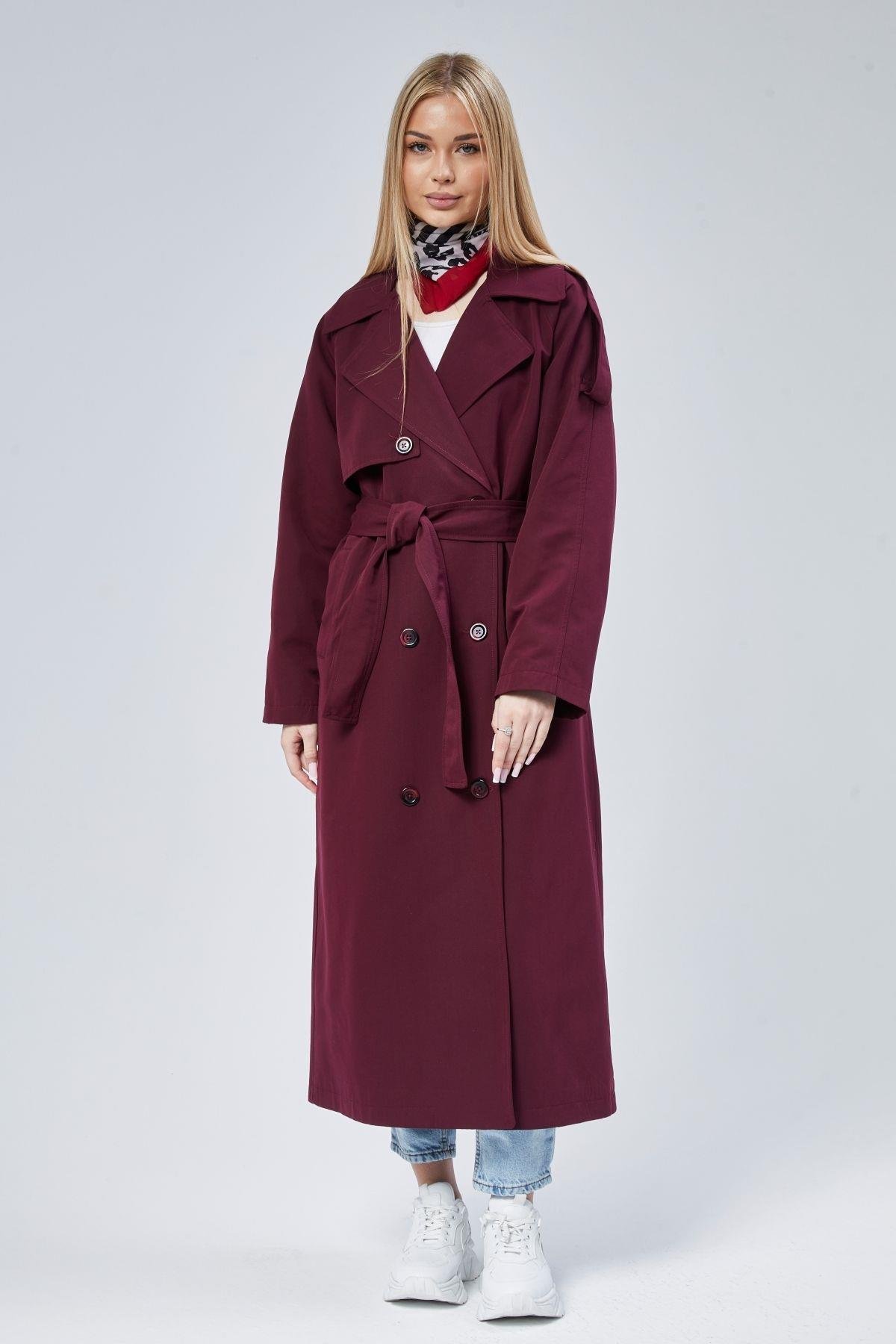 Kadın Oversize Astarlı Uzun Trençkot