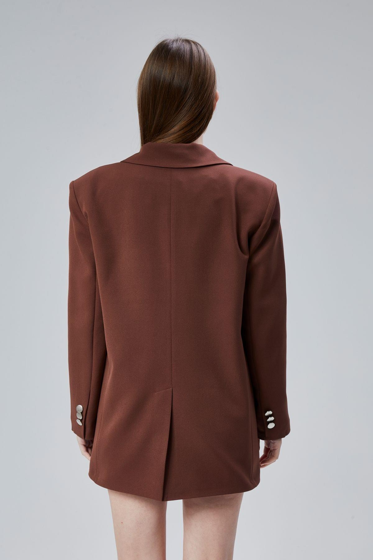 Kadın Oversize Düz Kesim Astarlı Dokuma Blazer Ceket