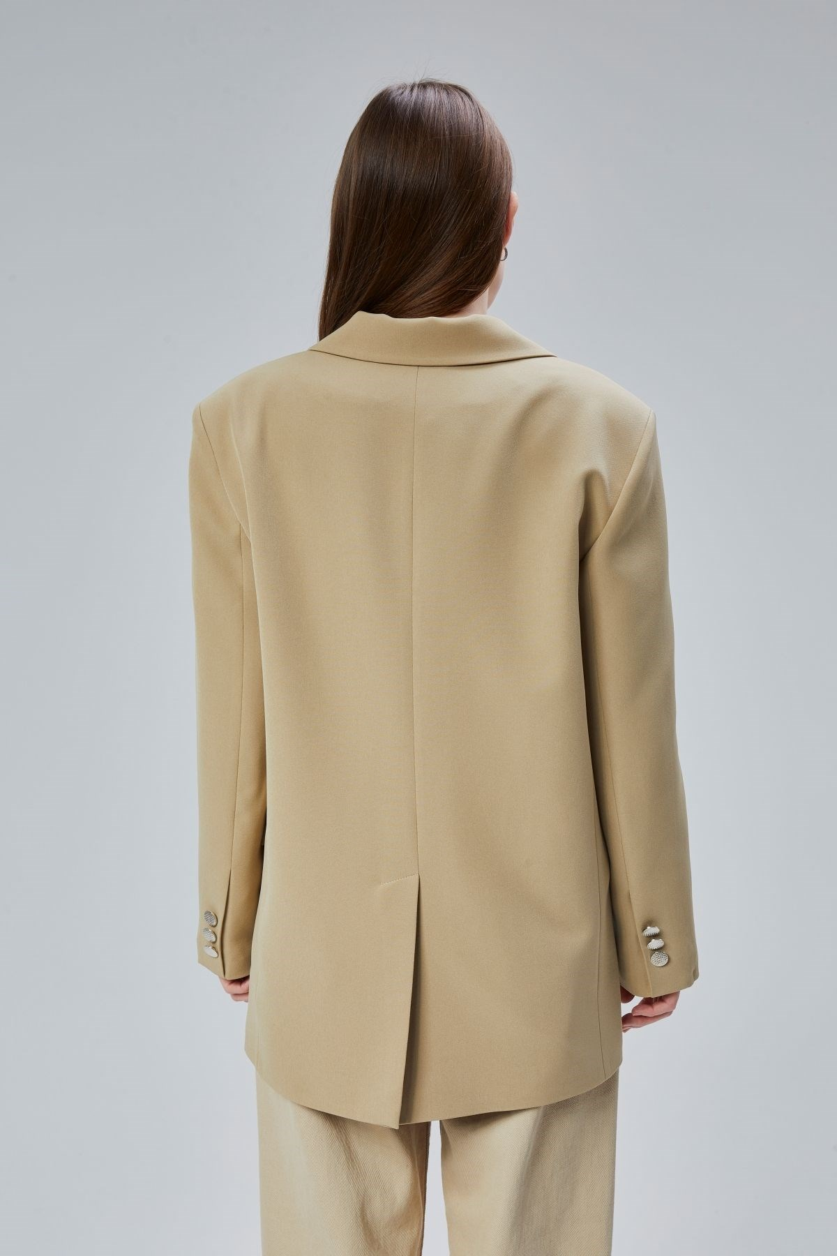 Kadın Oversize Düz Kesim Astarlı Dokuma Blazer Ceket