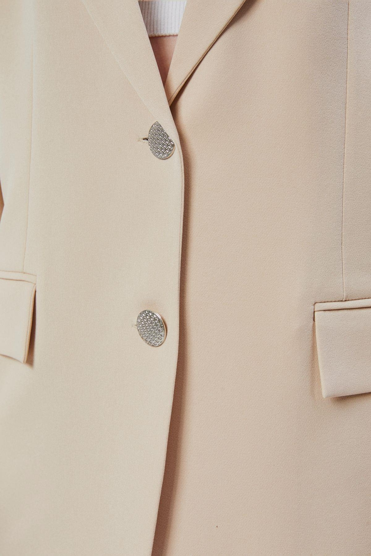 Kadın Oversize Düz Kesim Astarlı Dokuma Blazer Ceket