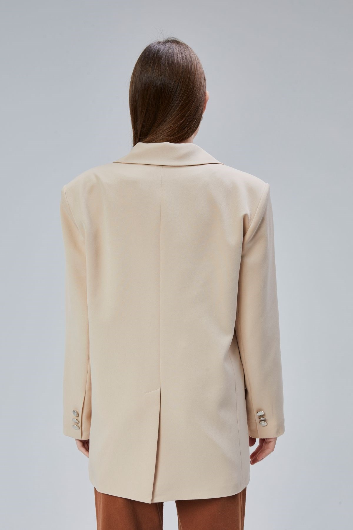 Kadın Oversize Düz Kesim Astarlı Dokuma Blazer Ceket