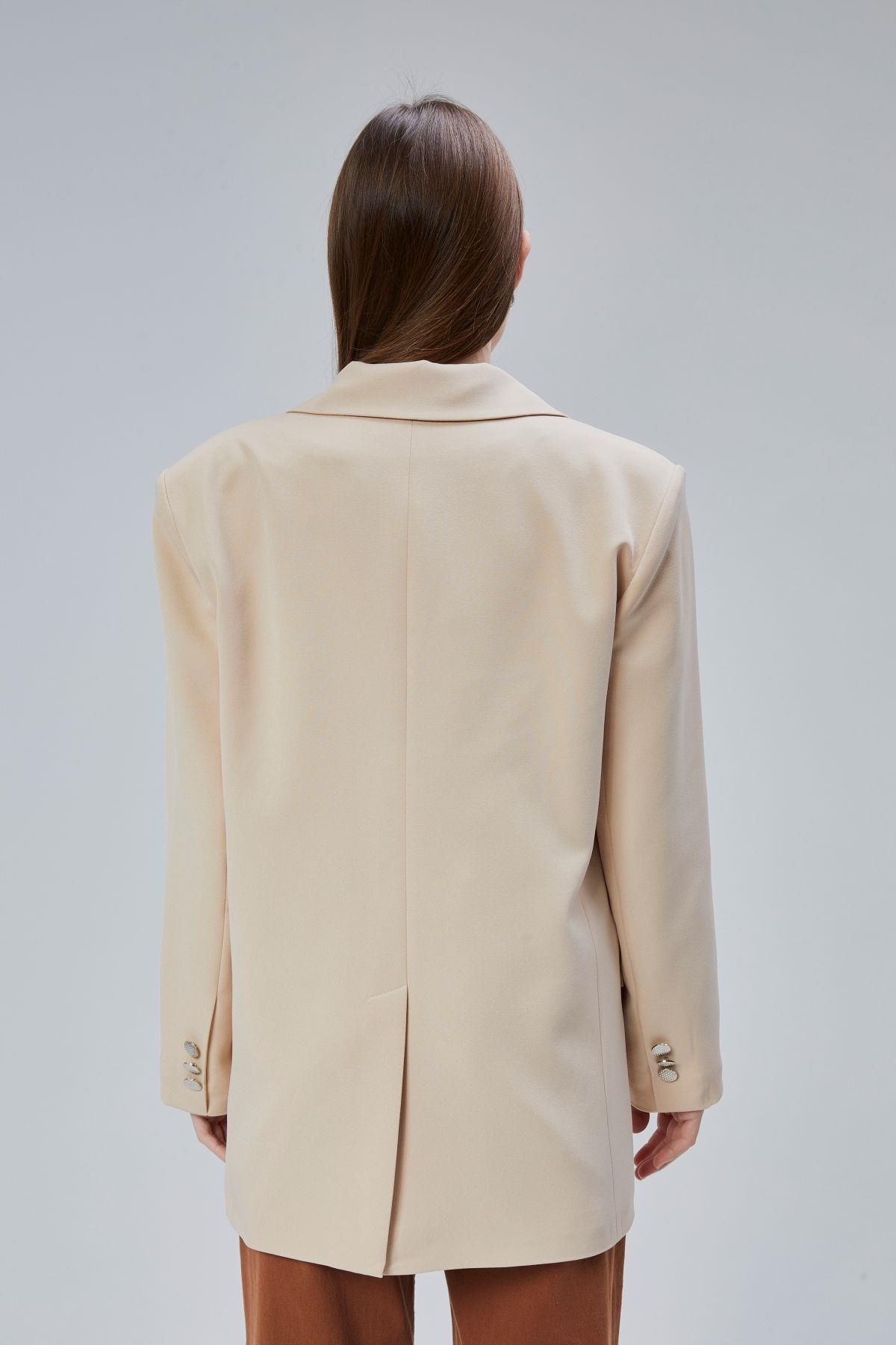 Kadın Oversize Düz Kesim Astarlı Dokuma Blazer Ceket