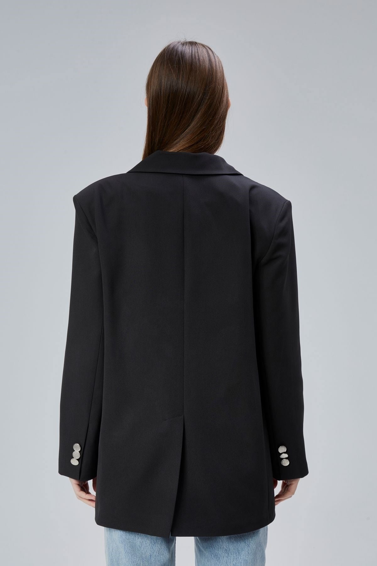 Kadın Oversize Düz Kesim Astarlı Dokuma Blazer Ceket