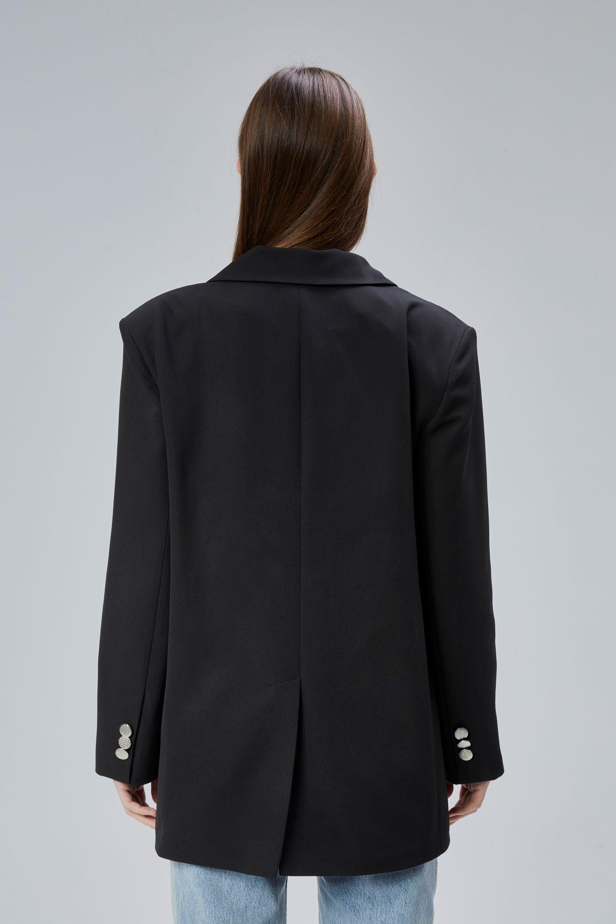 Kadın Oversize Düz Kesim Astarlı Dokuma Blazer Ceket