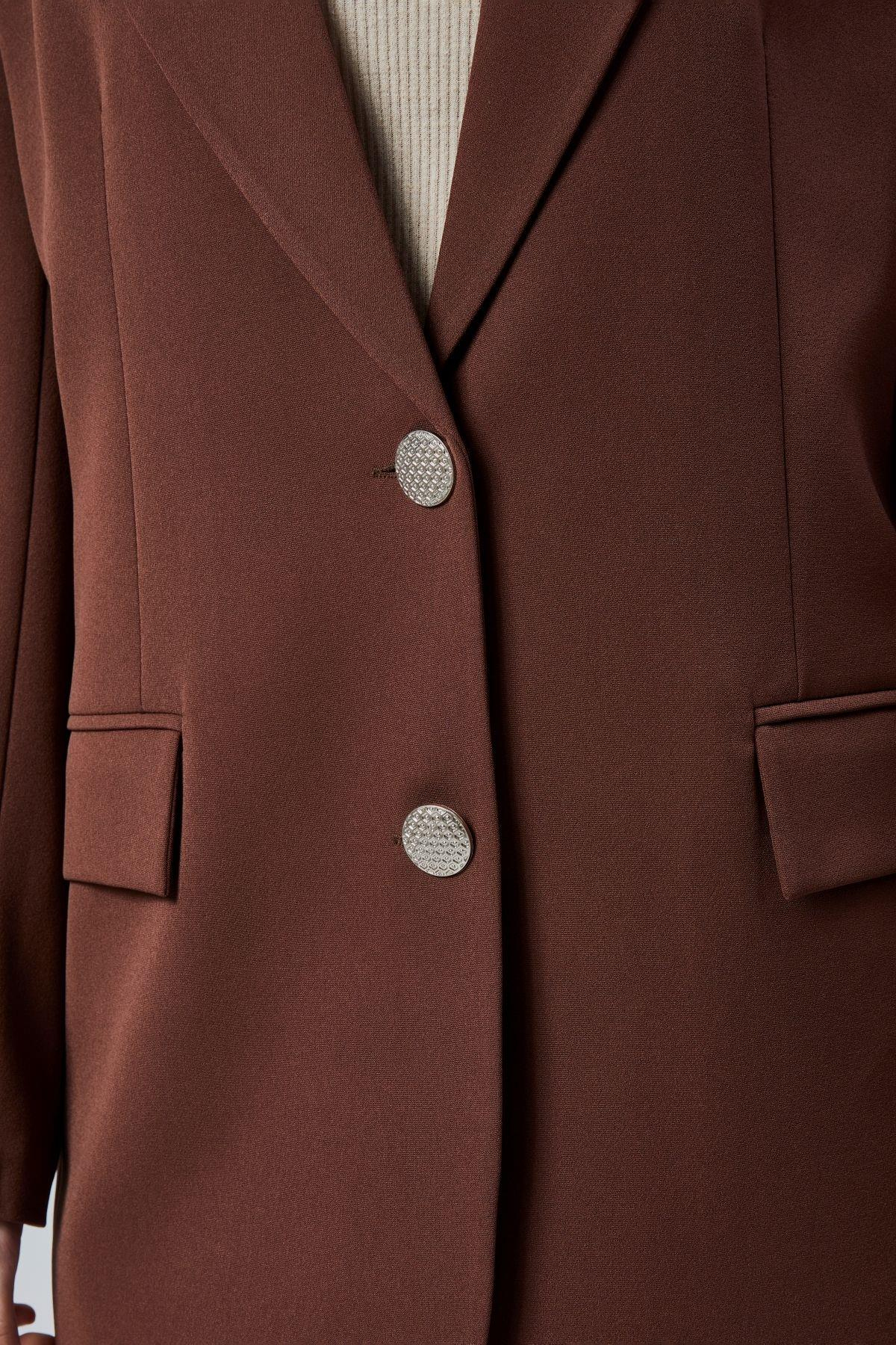 Kadın Oversize Düz Kesim Astarlı Dokuma Blazer Ceket