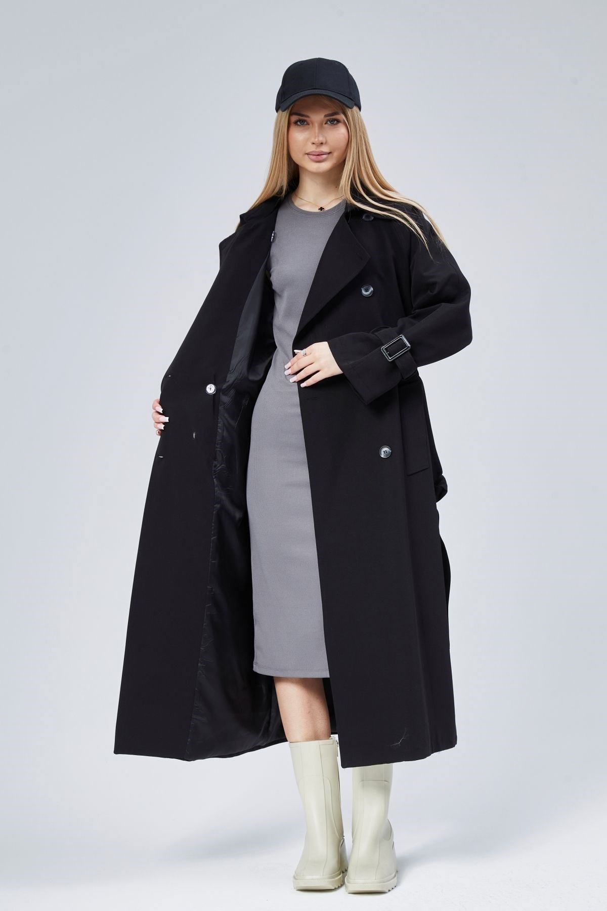 Kadın Oversize Kuşaklı Trençkot