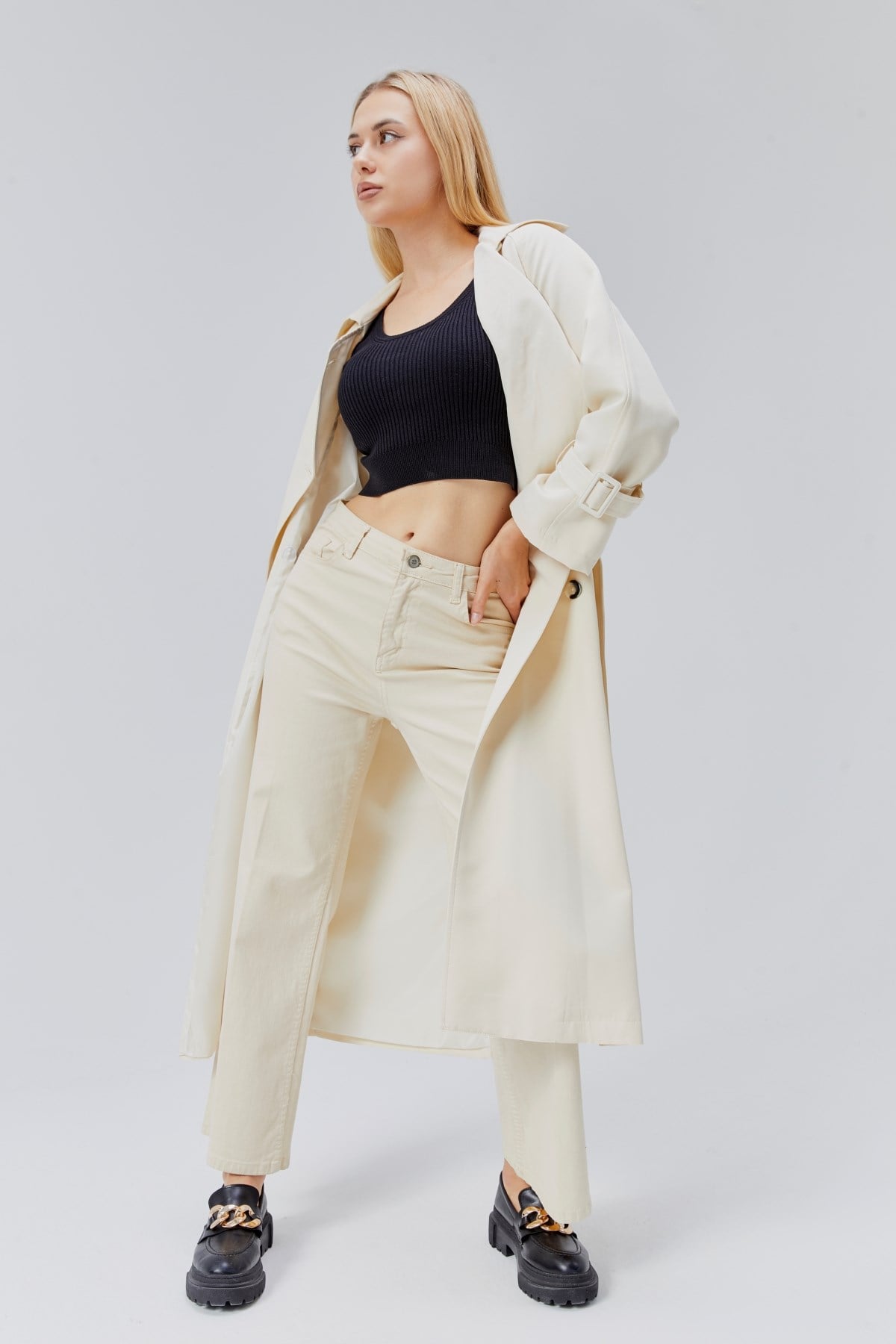 Kadın Oversize Kuşaklı Trençkot
