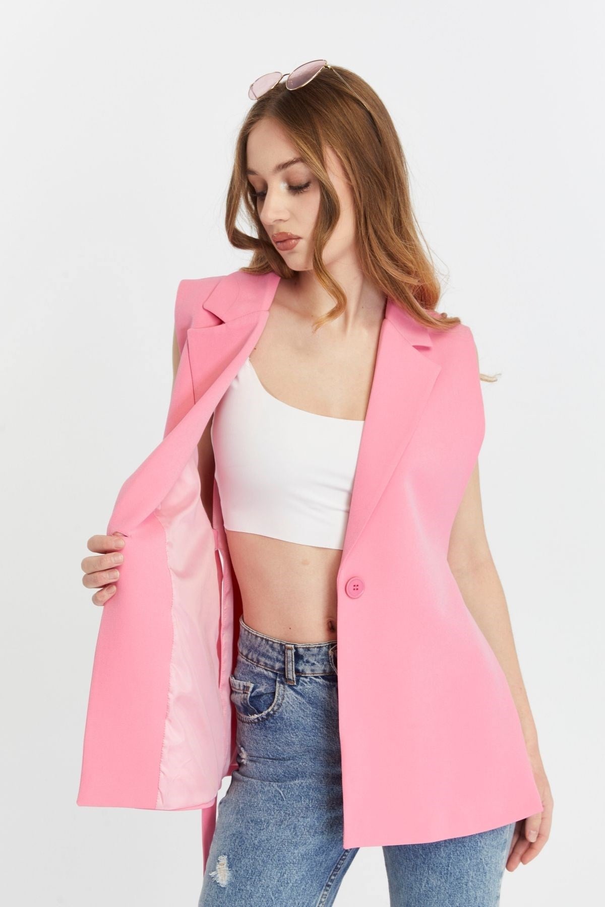 Kadın Pembe Regular Astarlı Dokuma Yelek