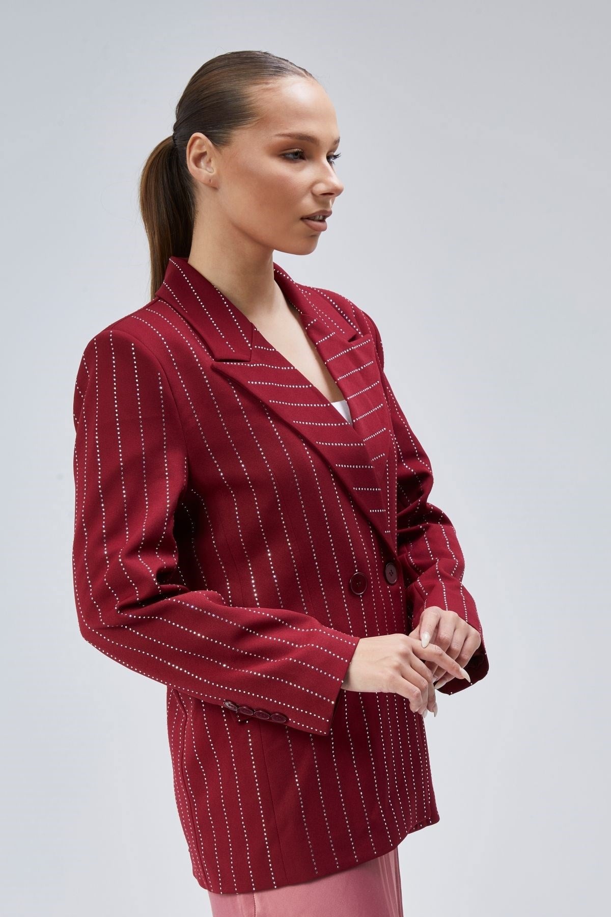 Kadın Taş İşlemeli Regular Vatkalı Blazer Ceket