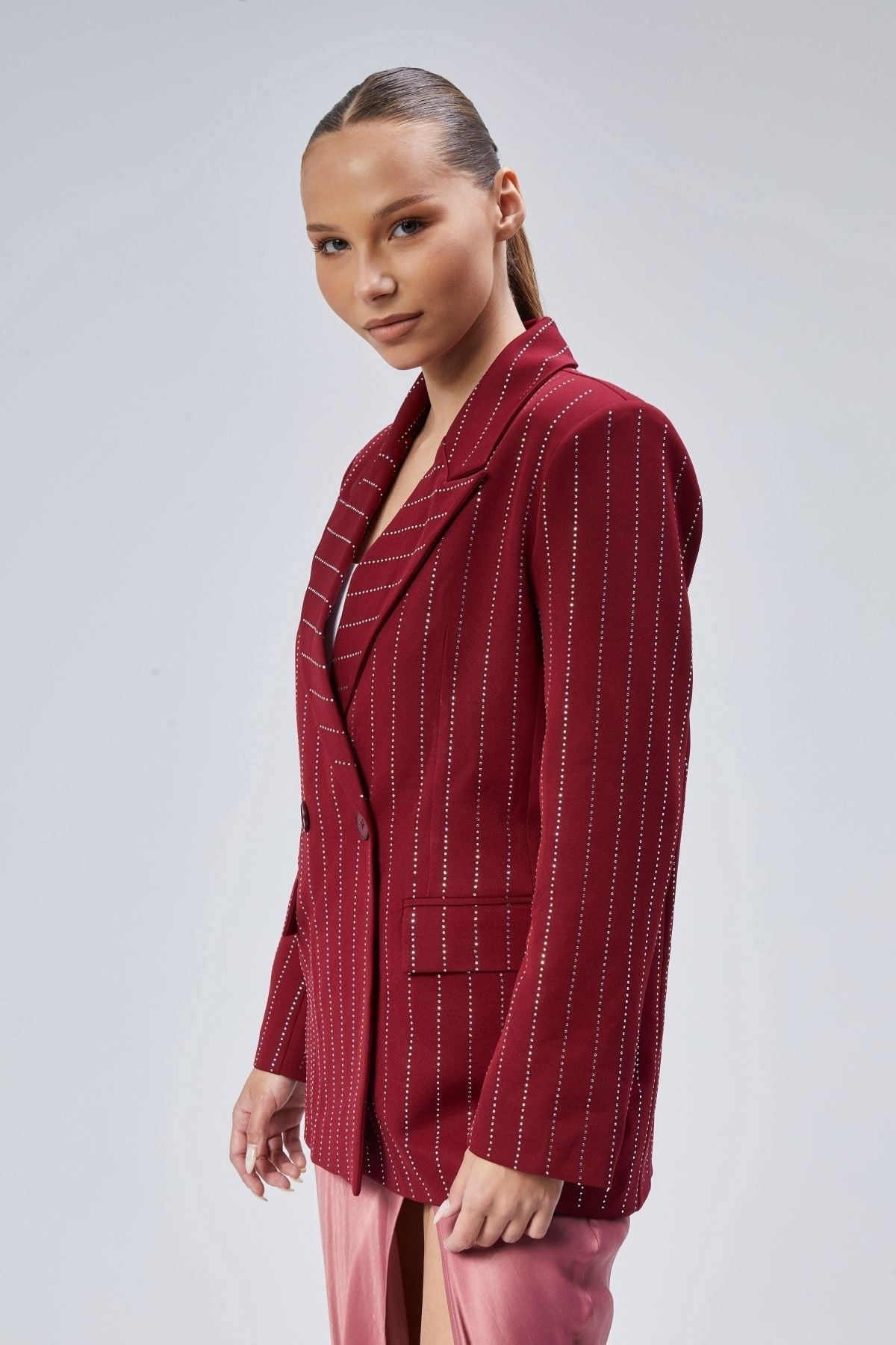 Kadın Taş İşlemeli Regular Vatkalı Blazer Ceket