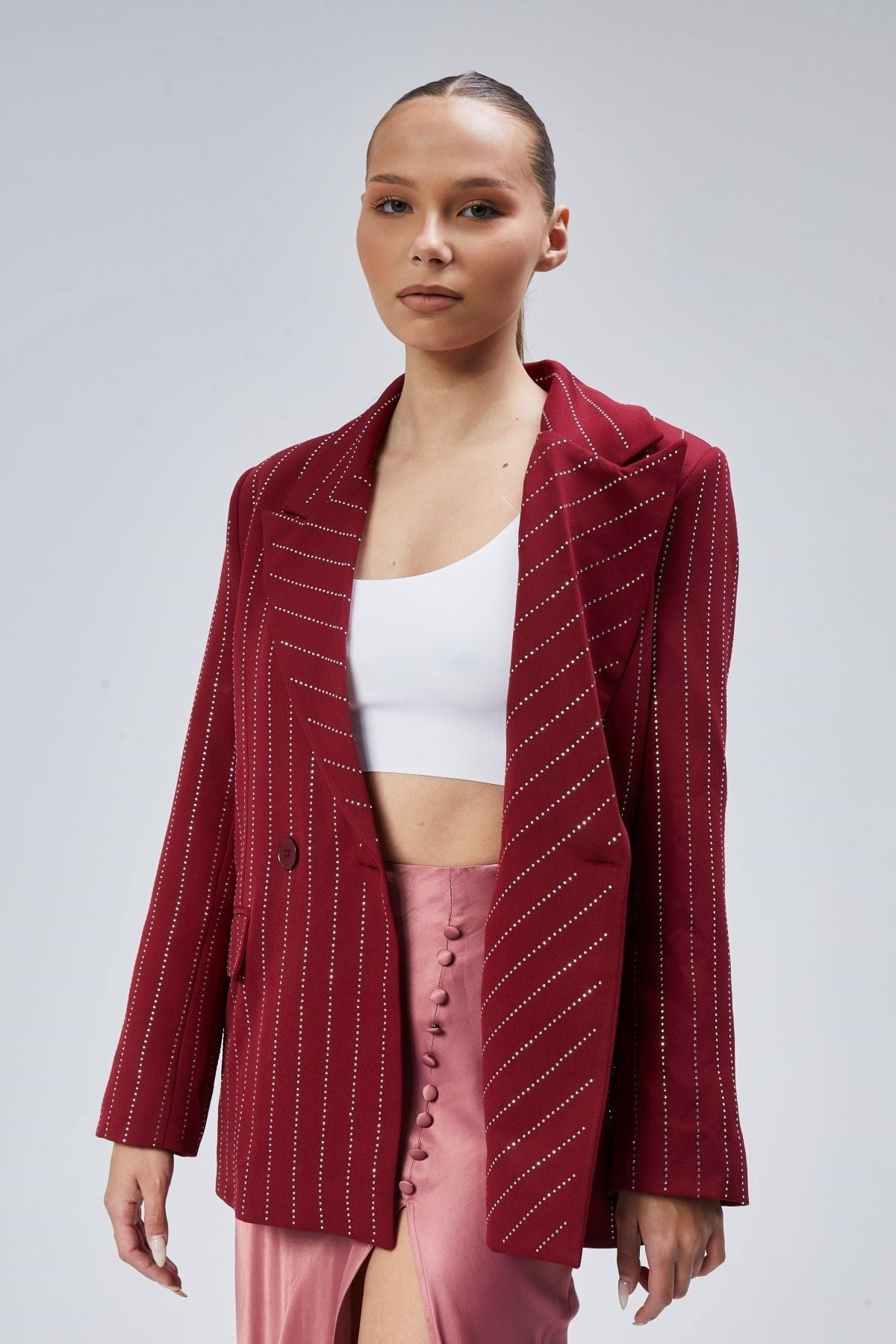 Kadın Taş İşlemeli Regular Vatkalı Blazer Ceket