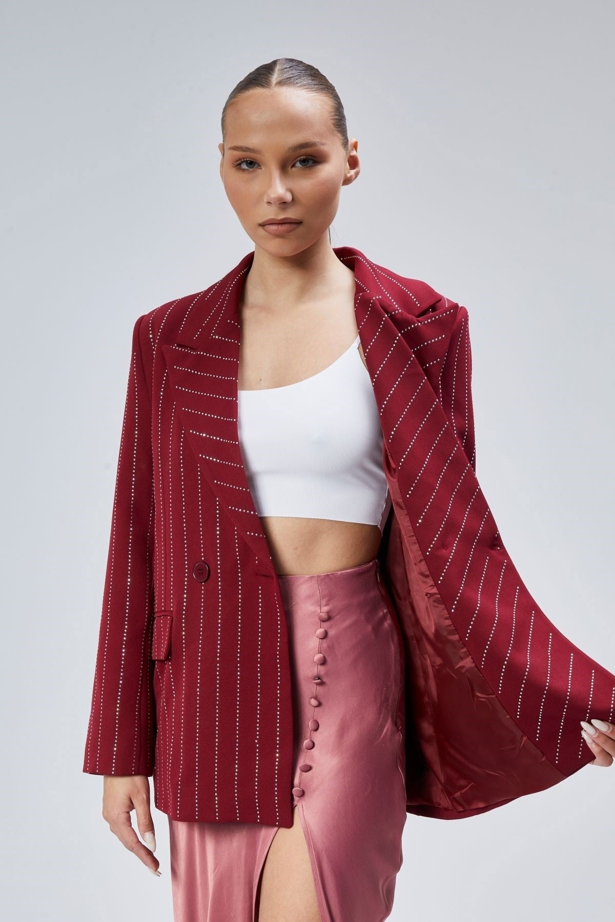 Kadın Taş İşlemeli Regular Vatkalı Blazer Ceket