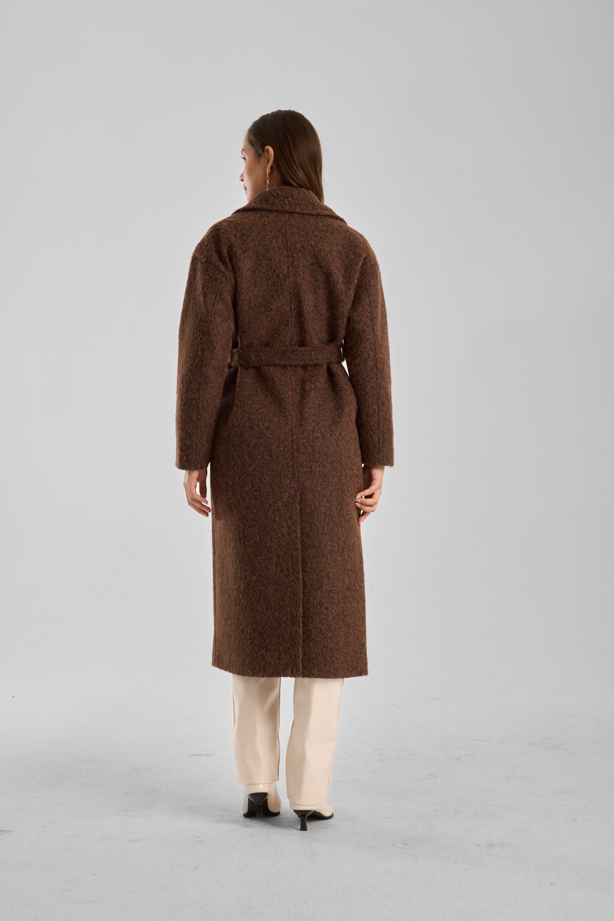 Kahverengi Buklet Kaşe Oversize Kaban