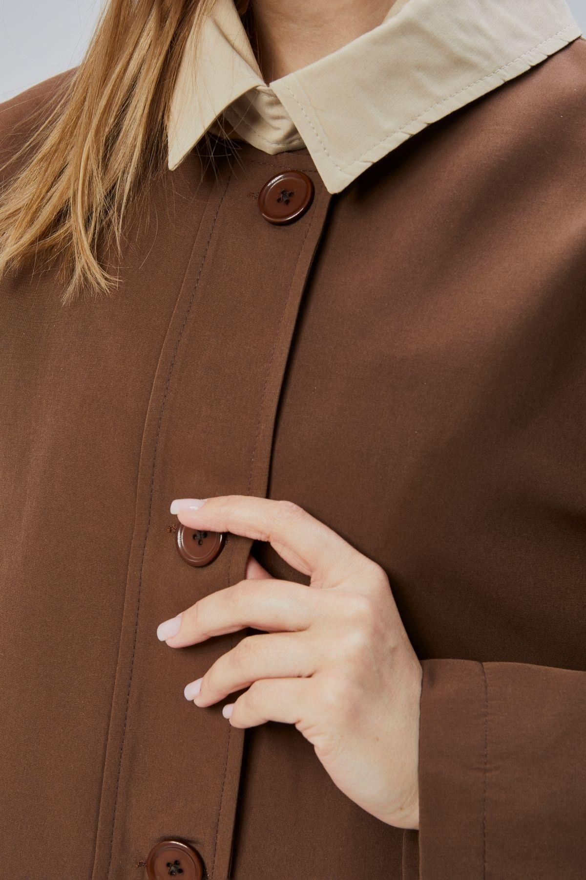 Kahverengi Oversize Casual Midi Trençkot