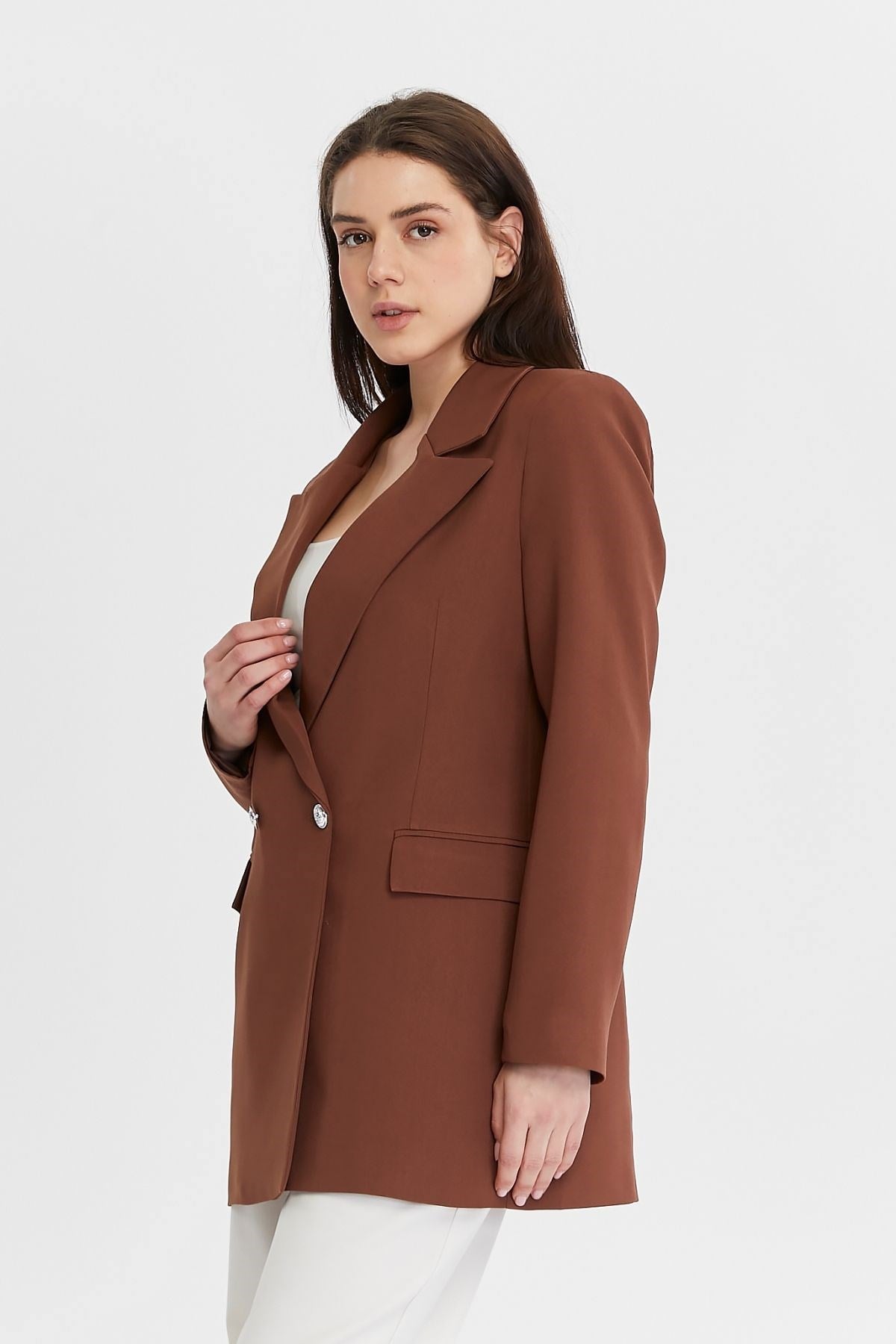 Kahverengi Oversize Dokuma Blazer Ceket