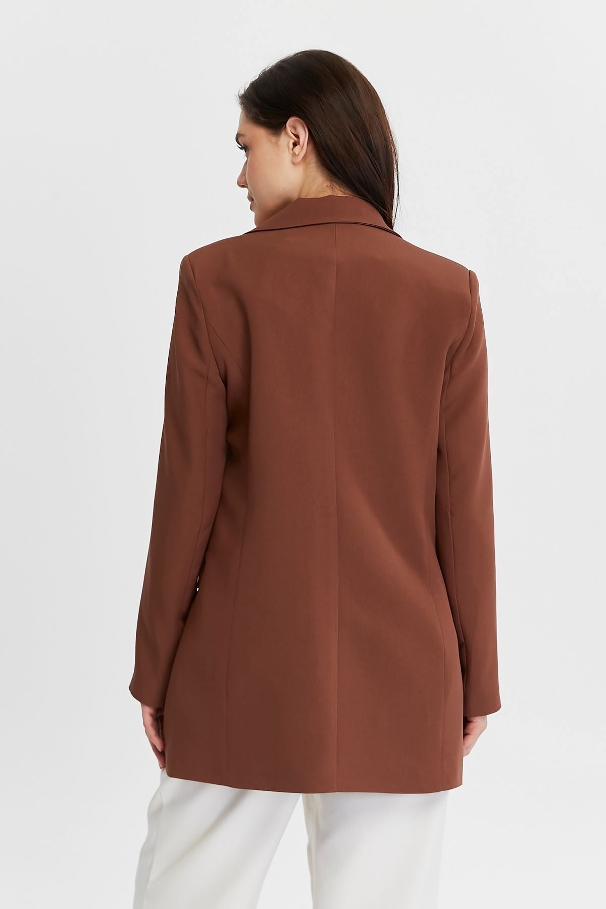 Kahverengi Oversize Dokuma Blazer Ceket
