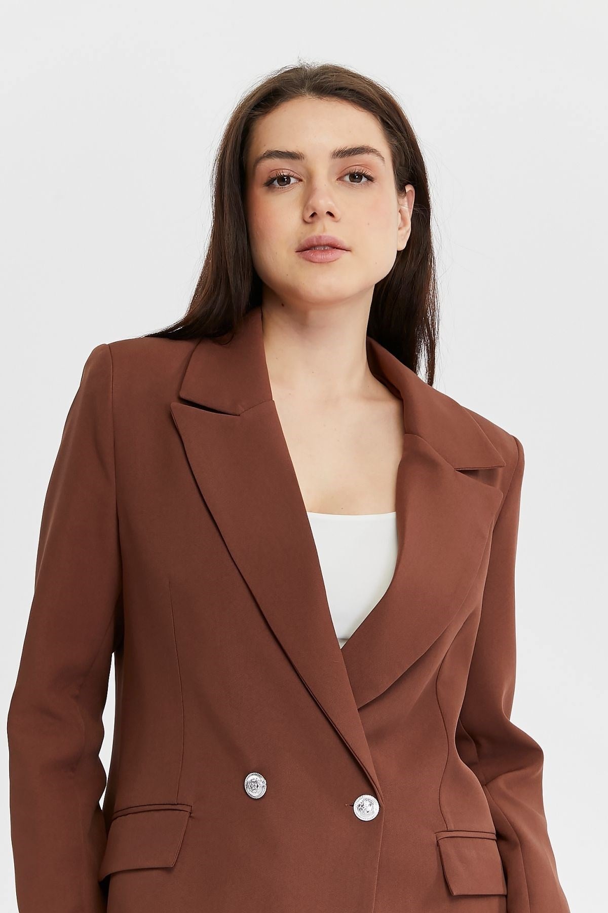 Kahverengi Oversize Dokuma Blazer Ceket