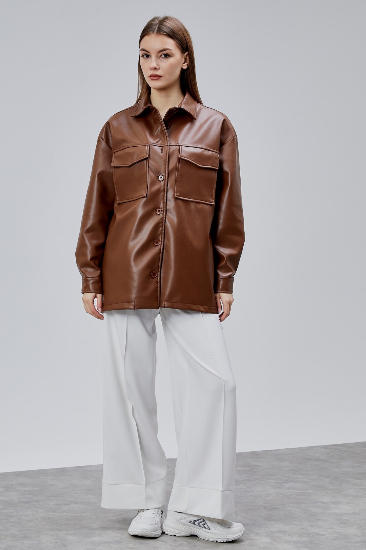 Kahverengi Premium Oversize Astarlı Deri Ceket 