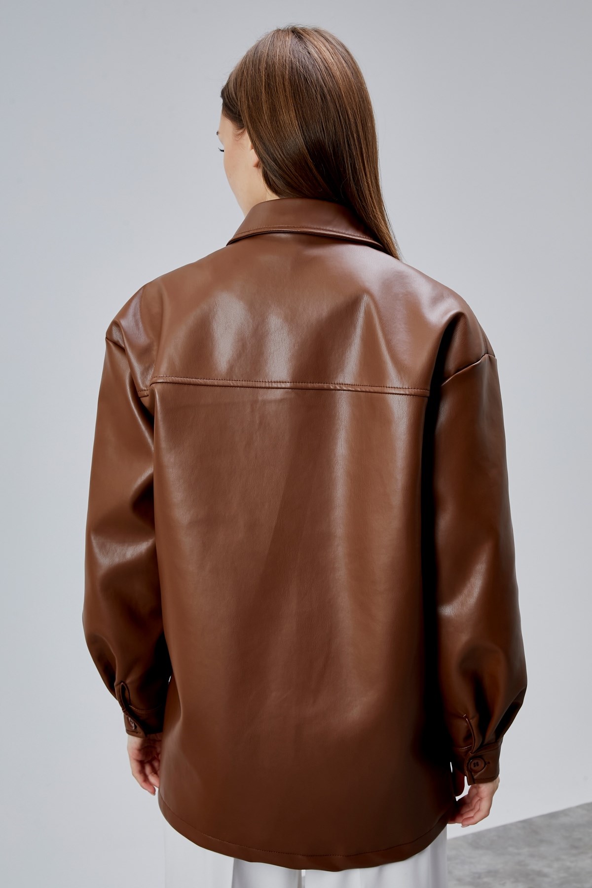 Kahverengi Premium Oversize Astarlı Deri Ceket 