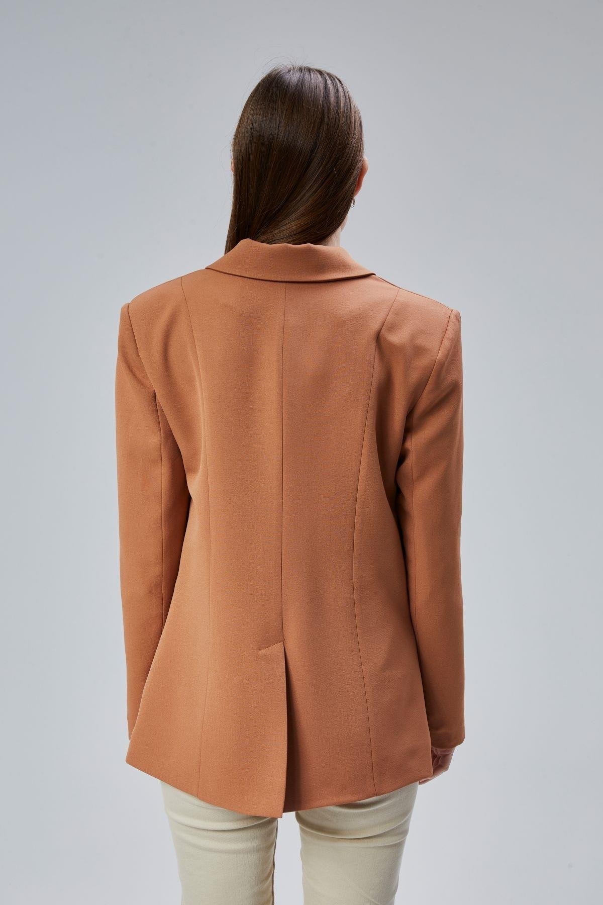 Kahverengi Regular Fit Yırtmaç Detaylı Blazer Ceket
