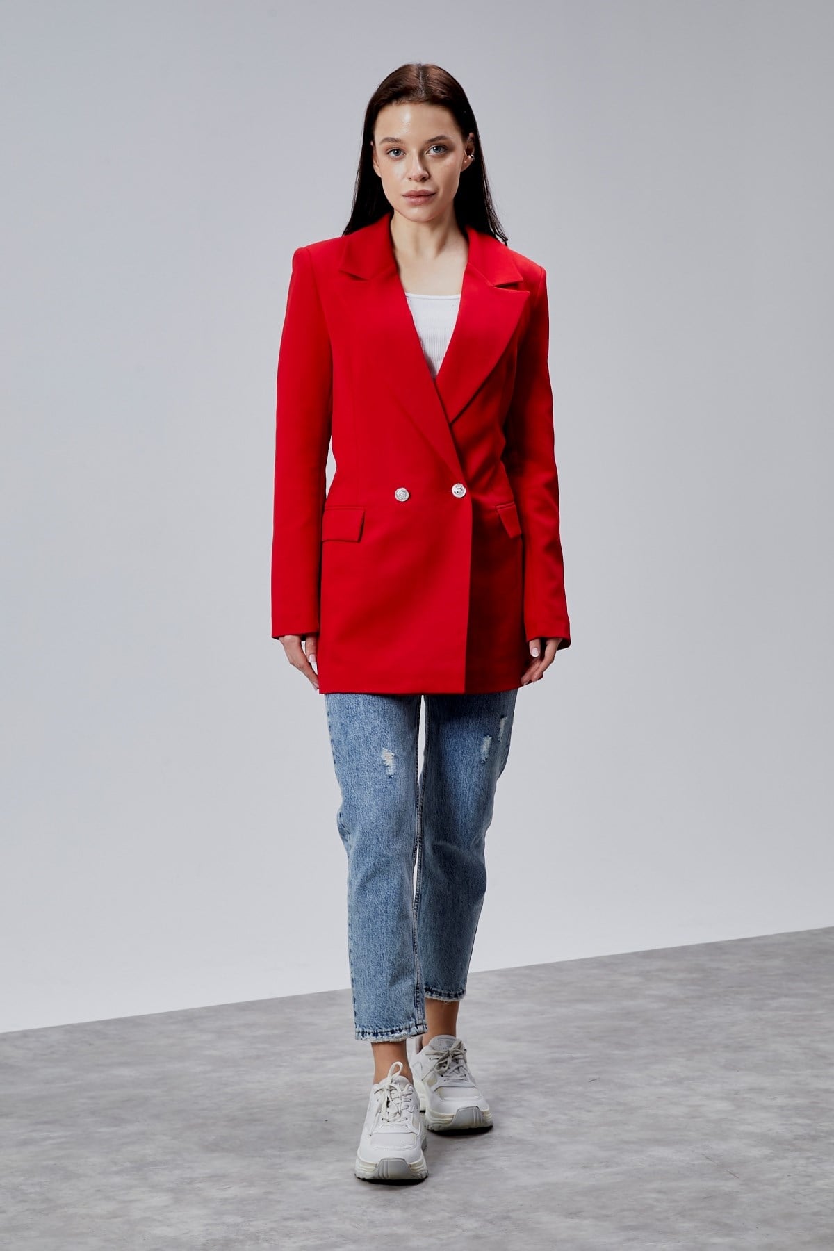 Kırmızı Oversize Dokuma Blazer Ceket