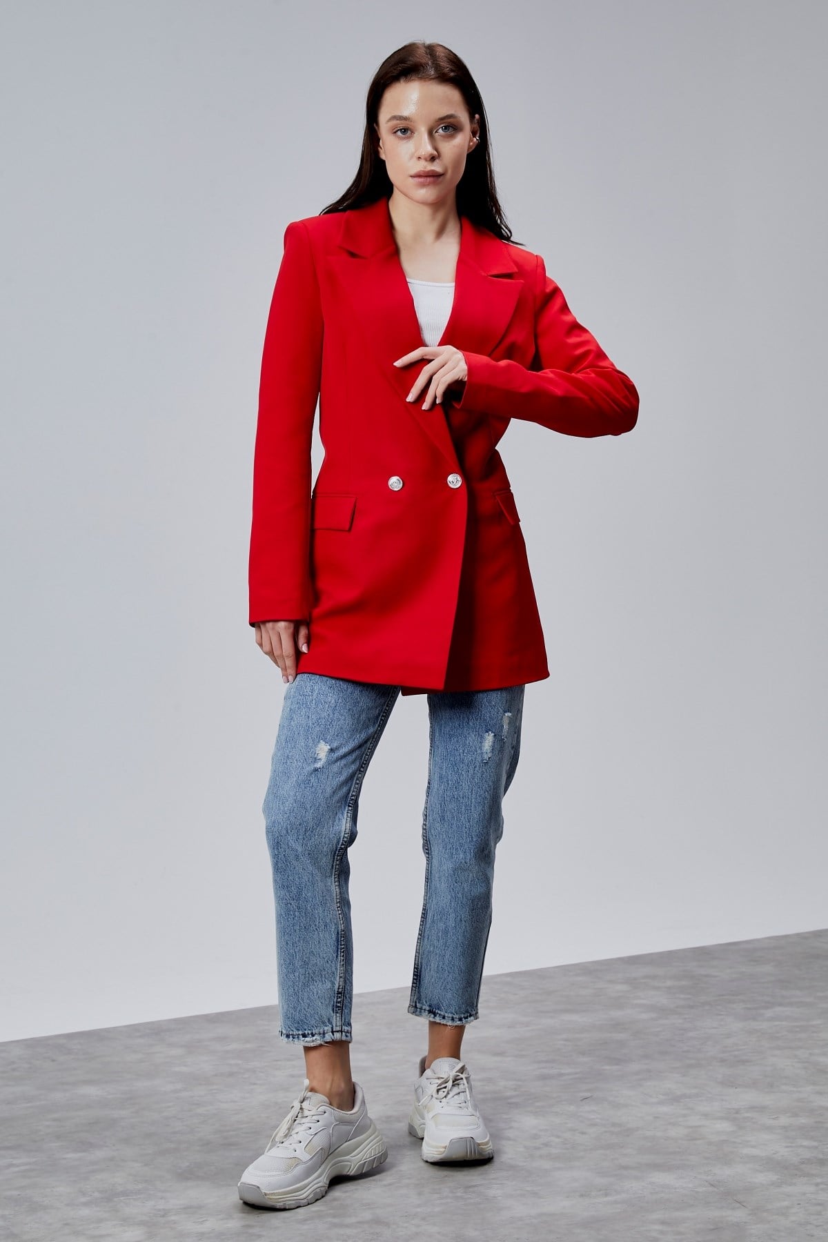 Kırmızı Oversize Dokuma Blazer Ceket