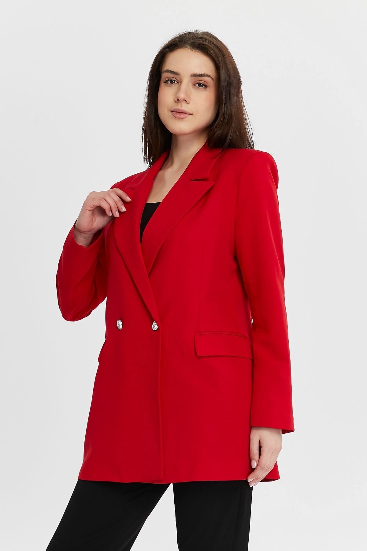 Kırmızı Oversize Dokuma Blazer Ceket