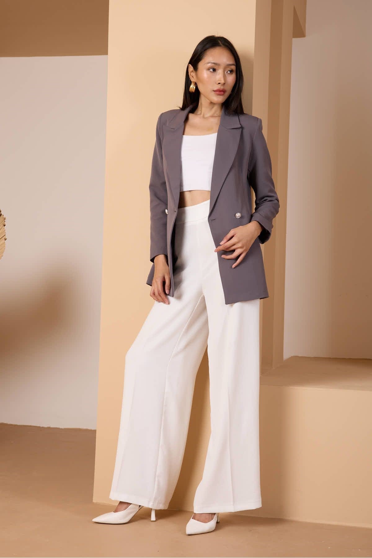 Koyu Gri Oversize Dokuma Blazer Ceket