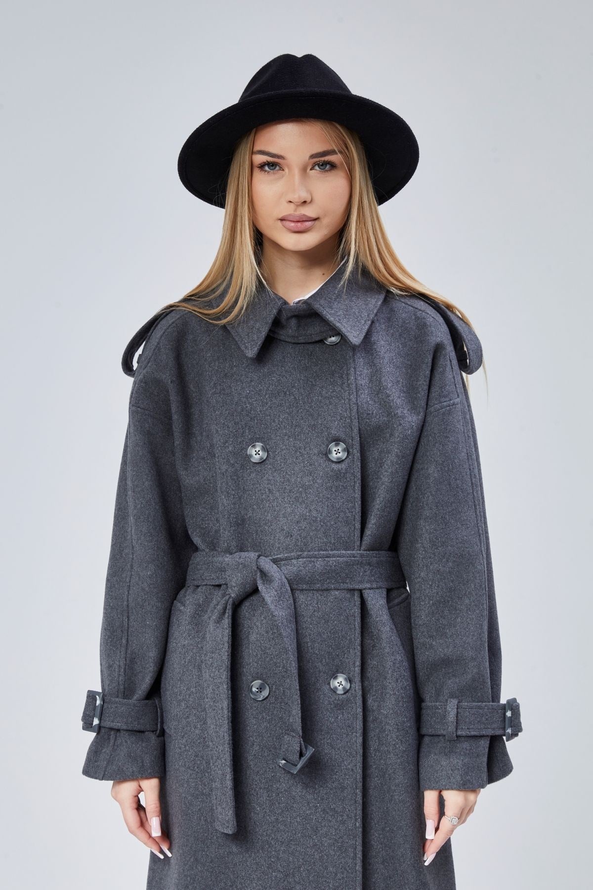 Kuşaklı Oversize Kaşe Kaban