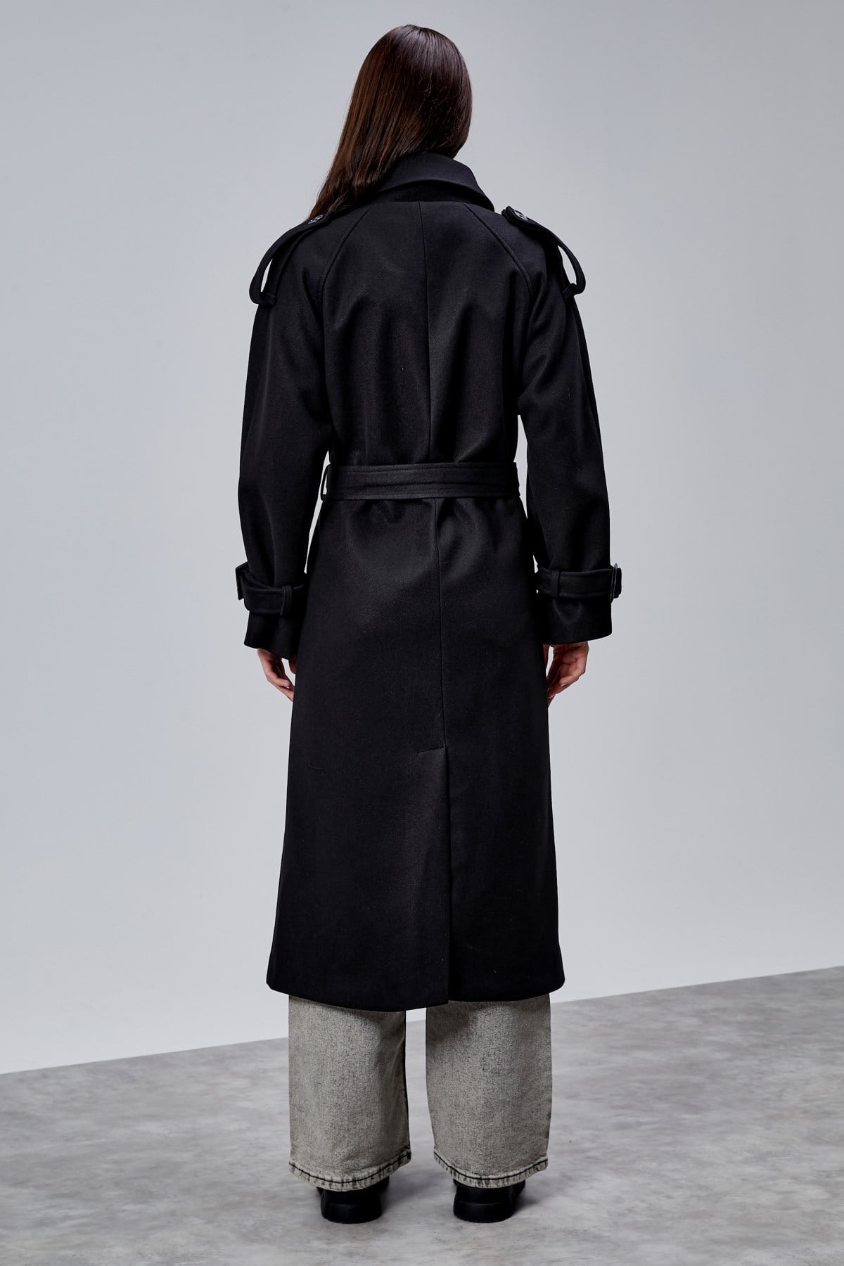 Kuşaklı Oversize Kaşe Kaban