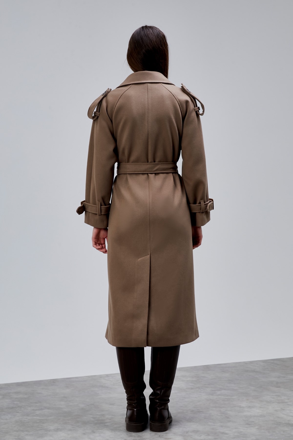 Kuşaklı Oversize Kaşe Kaban