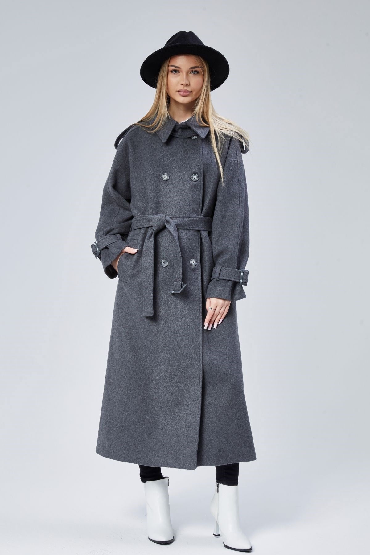 Kuşaklı Oversize Kaşe Kaban