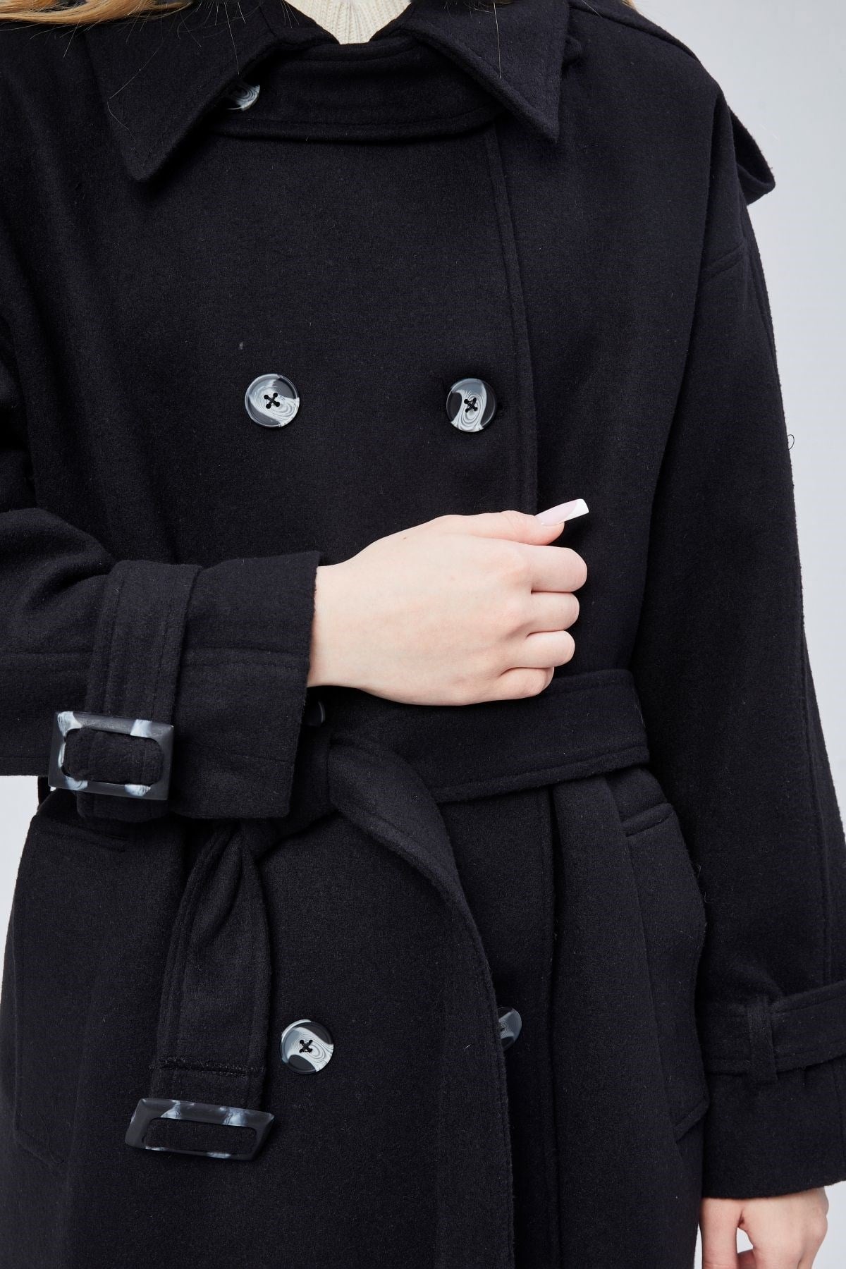 Kuşaklı Oversize Kaşe Kaban