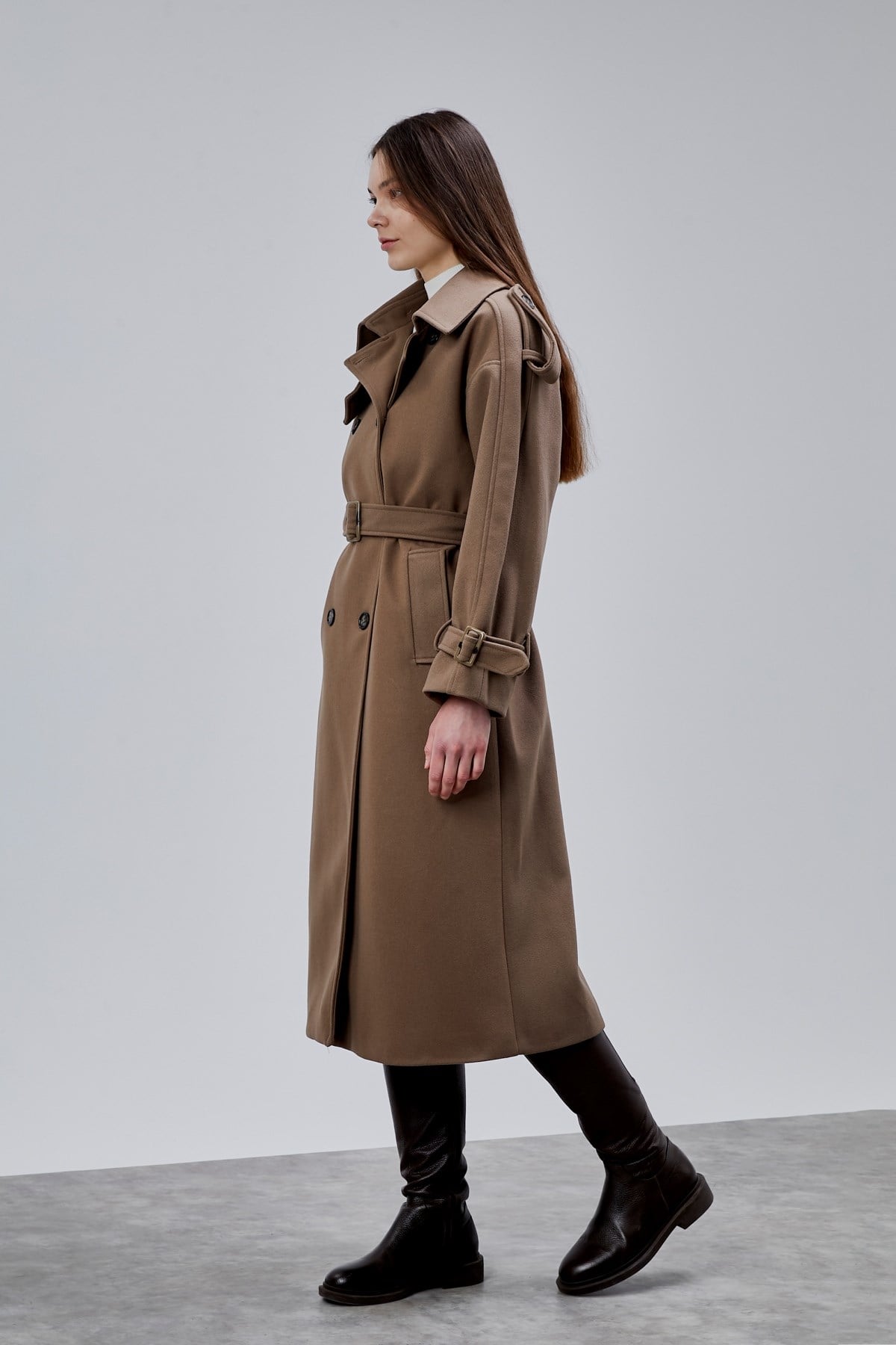 Kuşaklı Oversize Kaşe Kaban