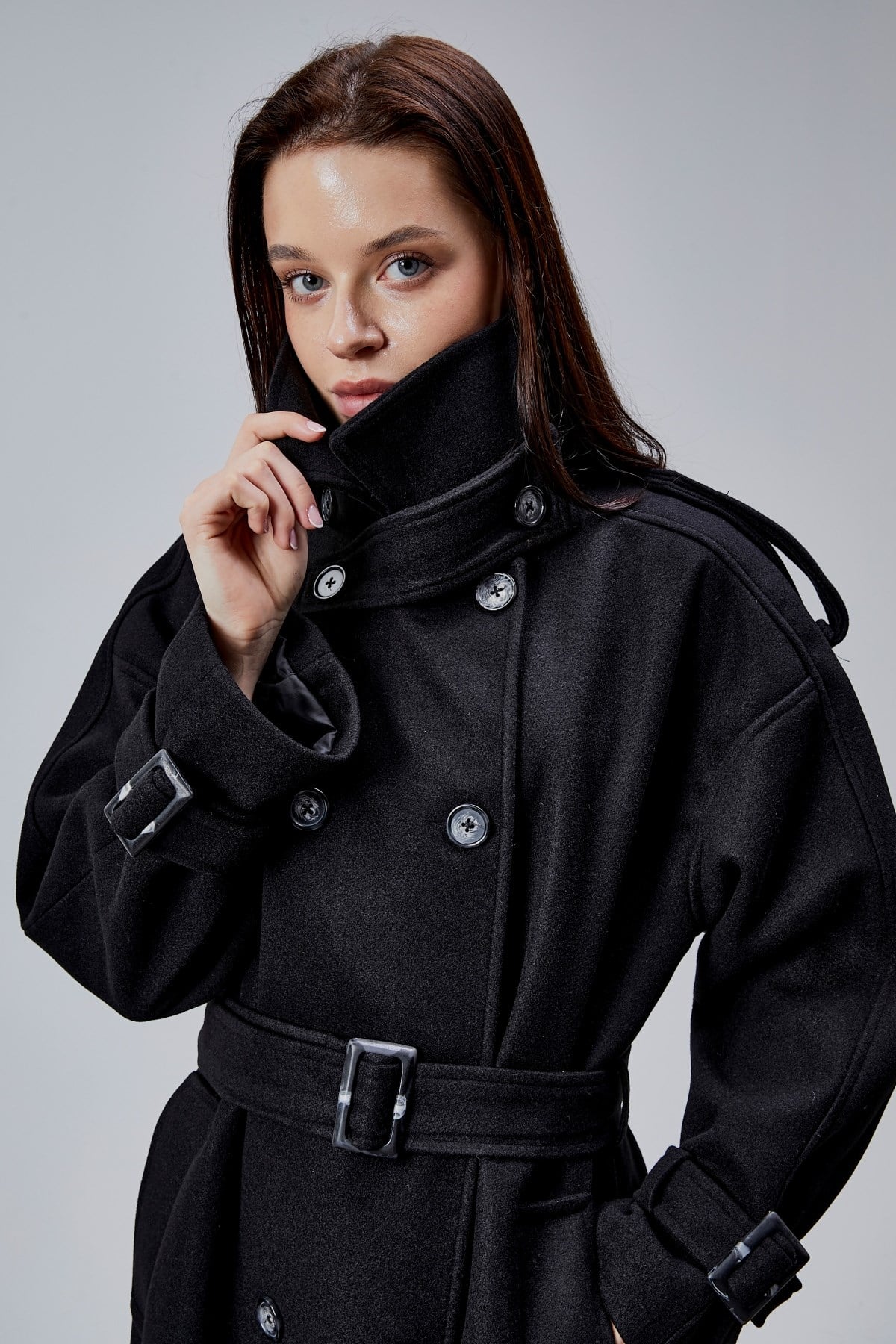 Kuşaklı Oversize Kaşe Kaban