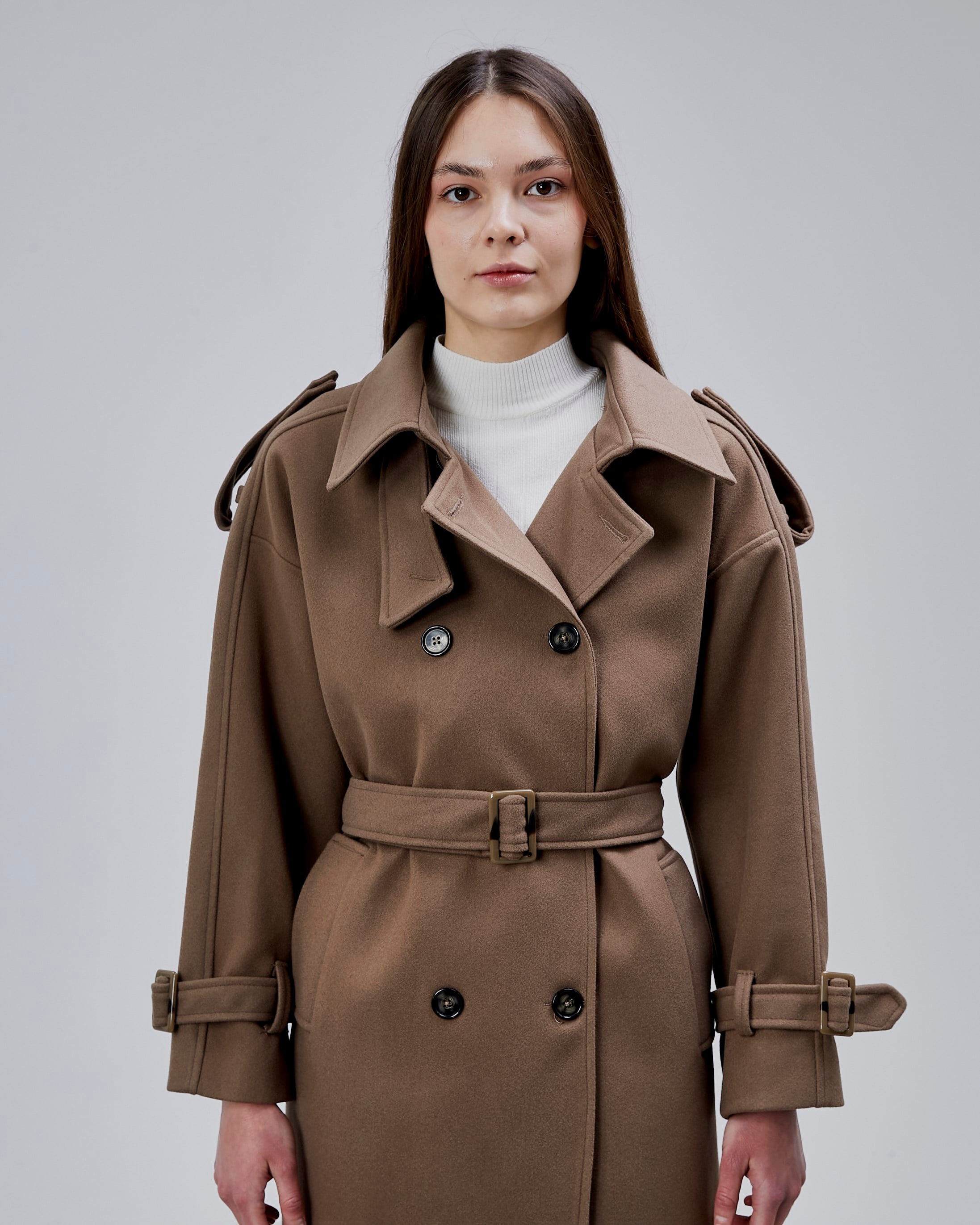 Kuşaklı Oversize Kaşe Kaban