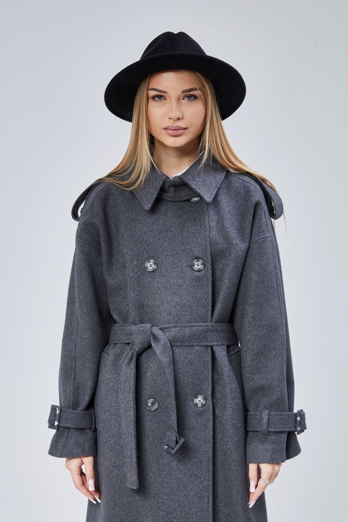 Kuşaklı Oversize Kaşe Kaban